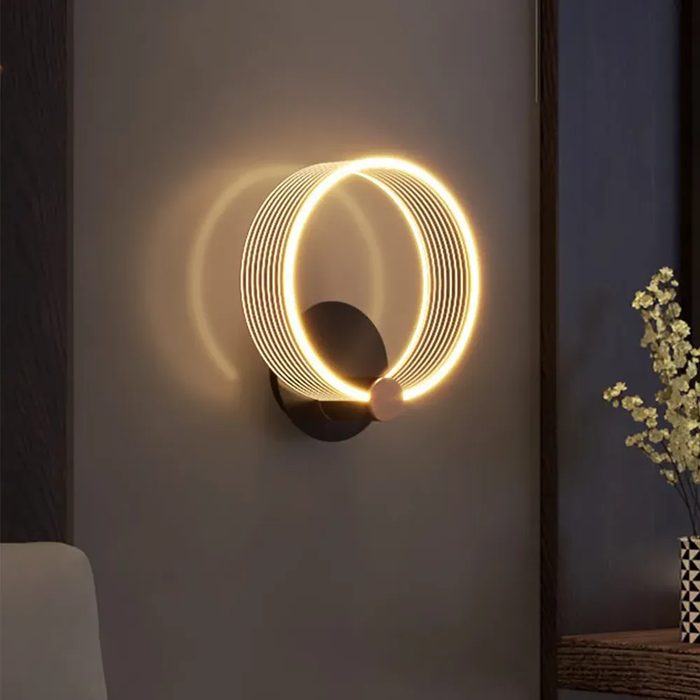 Circle Single Wall Light - Black & Gold, Acrylic & Metal product