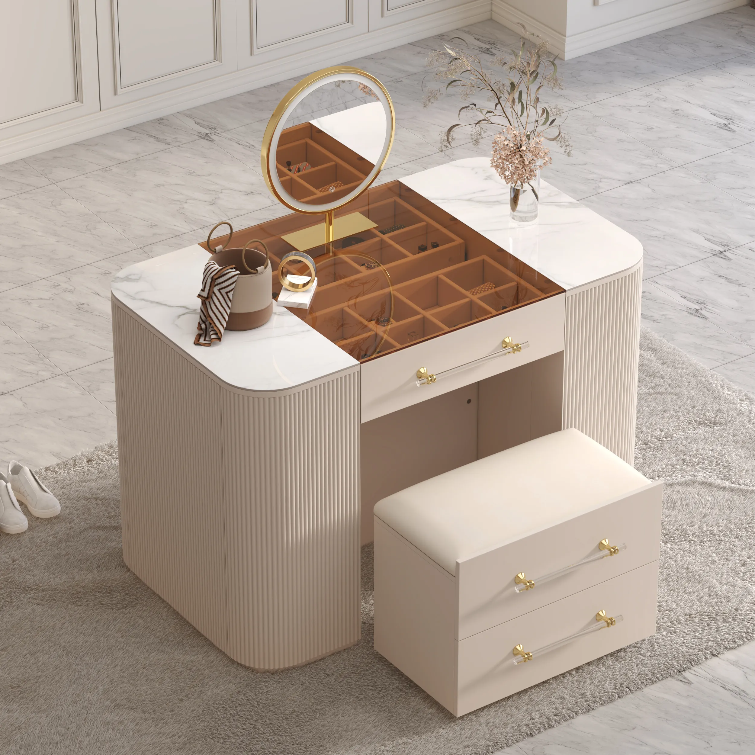 Closet Island with Mirror & Jewellery Storage - Ivory product