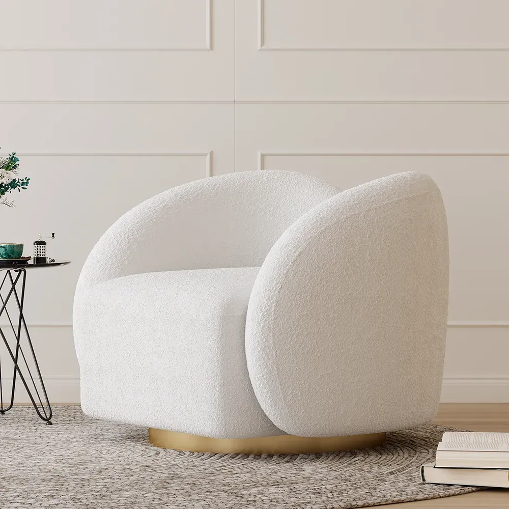 Cloud Boucle Swivel Accent Chair - White, Teddy Velvet product