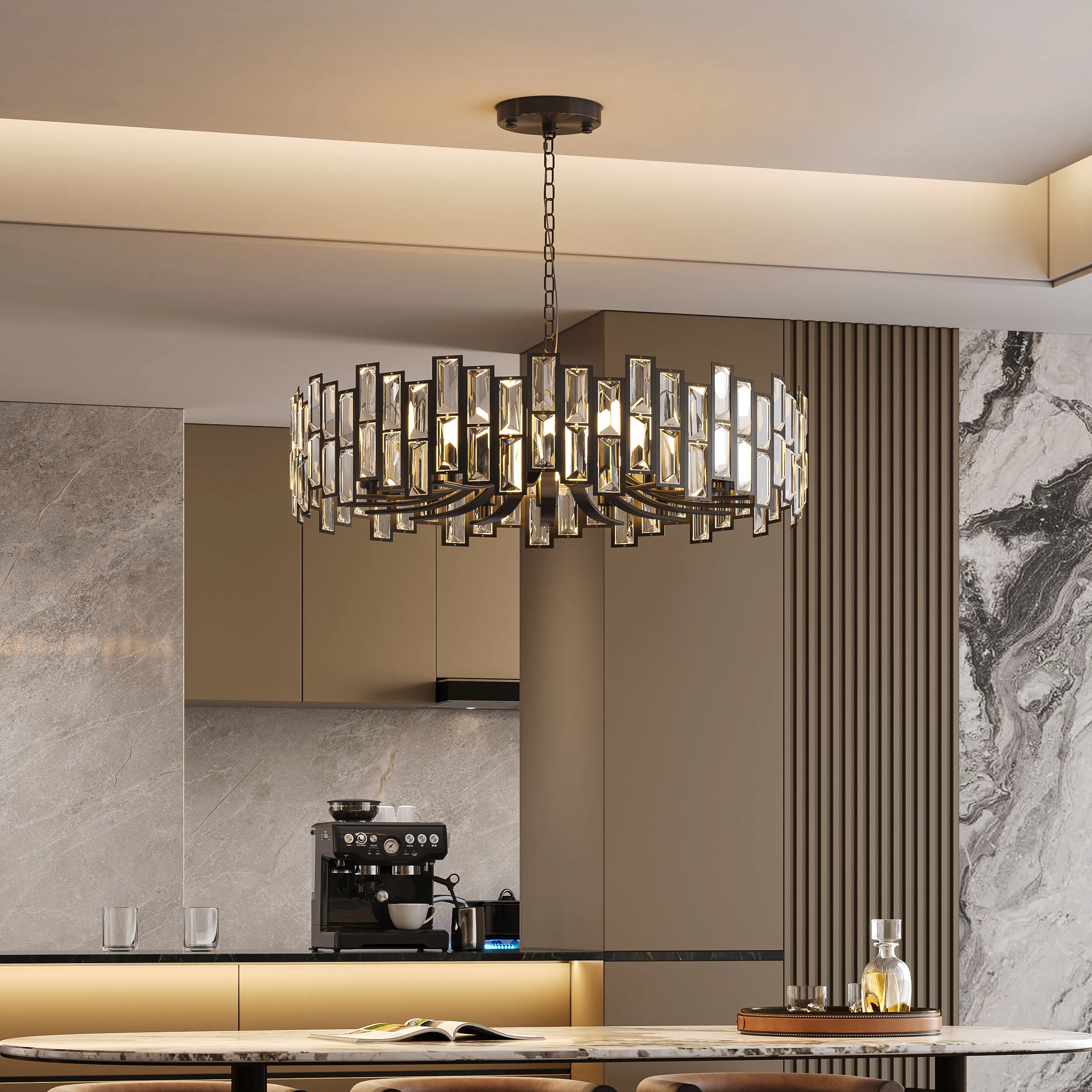 Clyvra 10-Light Geometric Crystal Chandelier with Adjustable Chain - Black product