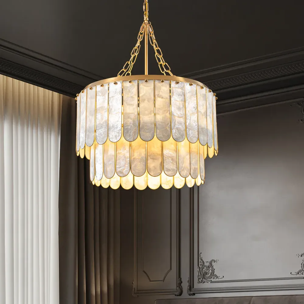 Coastal 5-Light 2-Tier Capiz Shell Chandelier - Gold, White product