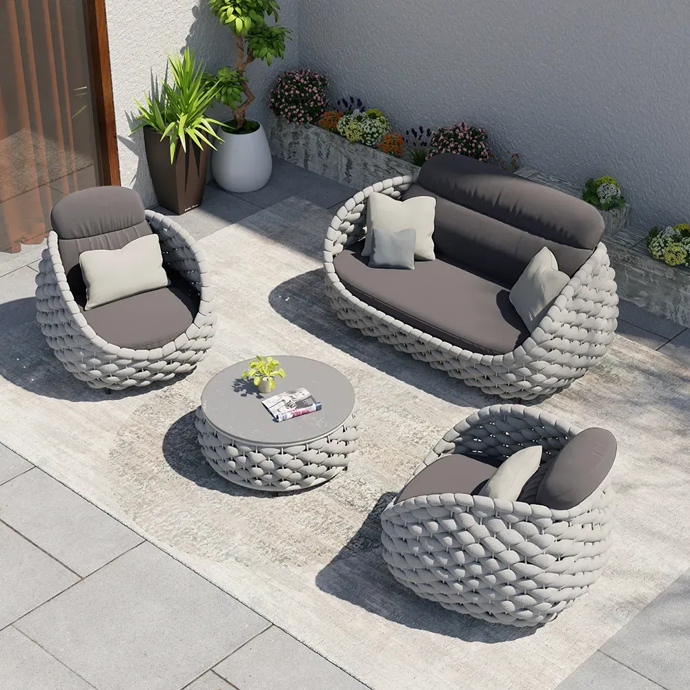 Cocaro 4-Piece Garden Sofa Set with Storage - Light Grey, Rope product
