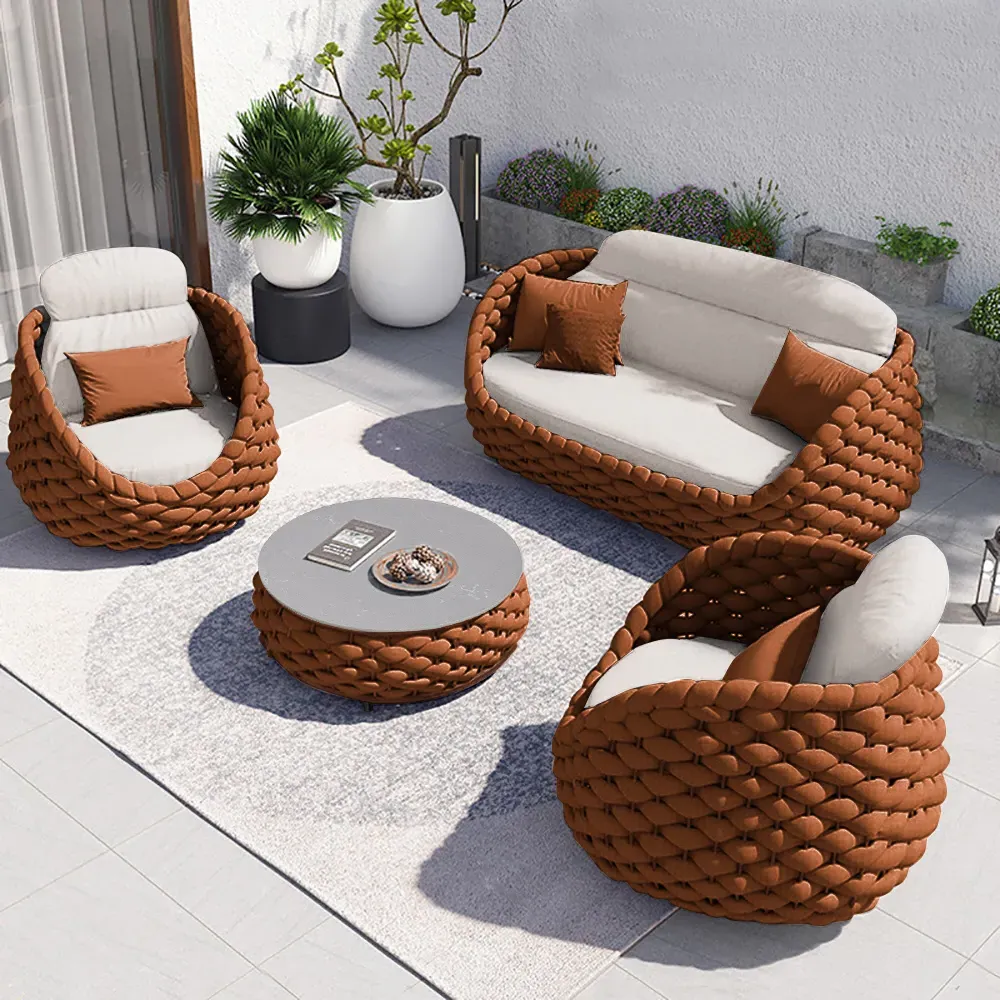 Cocaro 4-Piece Woven Rope Garden Sofa Set - Brown, Aluminium product