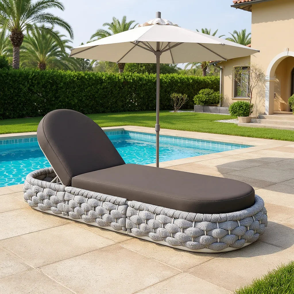 Cocaro Garden Adjustable Chaise Lounge - Grey, Aluminium & Rope product