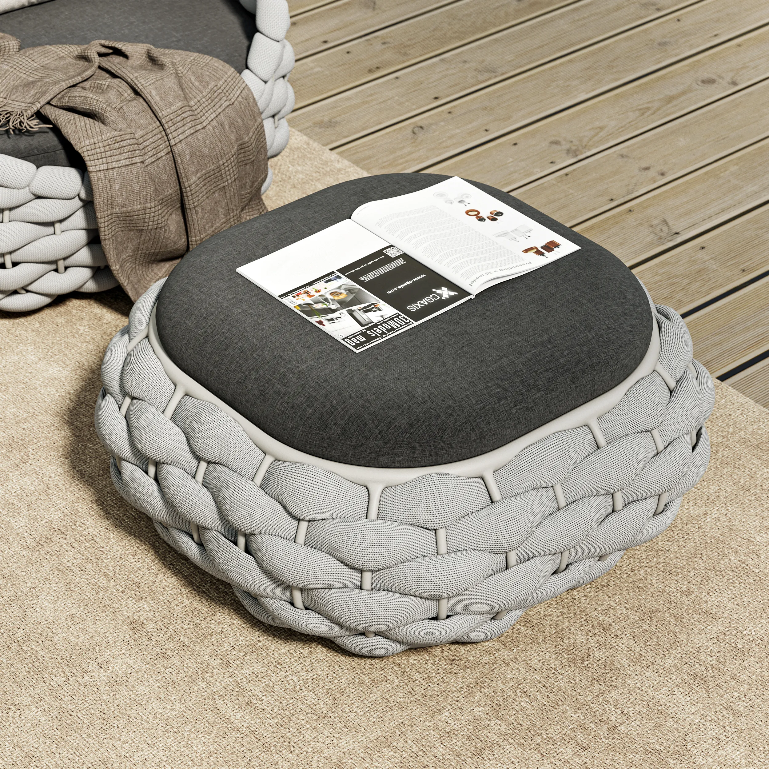 Cocaro Outdoor Storage Ottoman with Woven Rope - Light Grey product