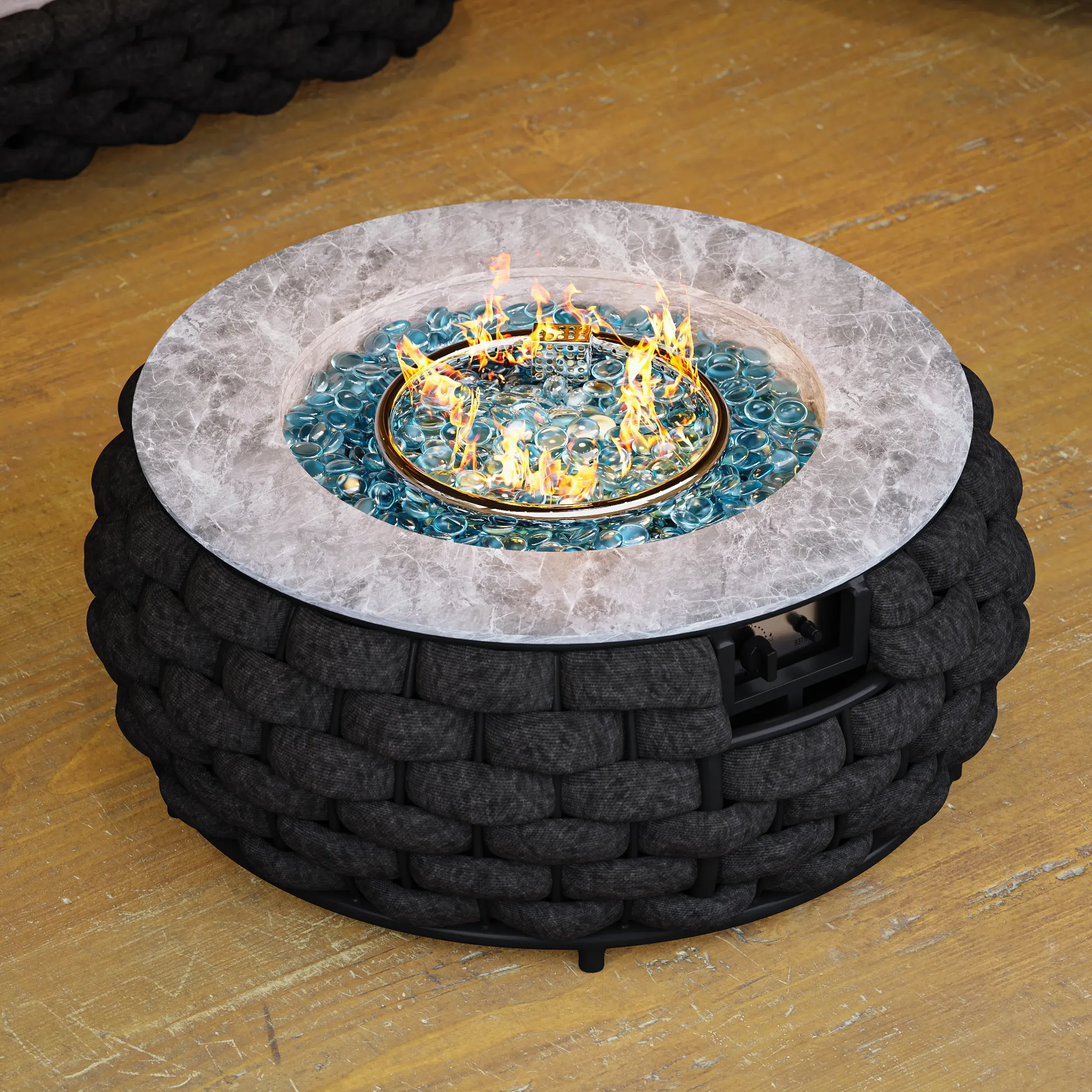Cocaro Weave Round Propane Fire Pit 50,000 BTU - Dark Grey, Rattan product