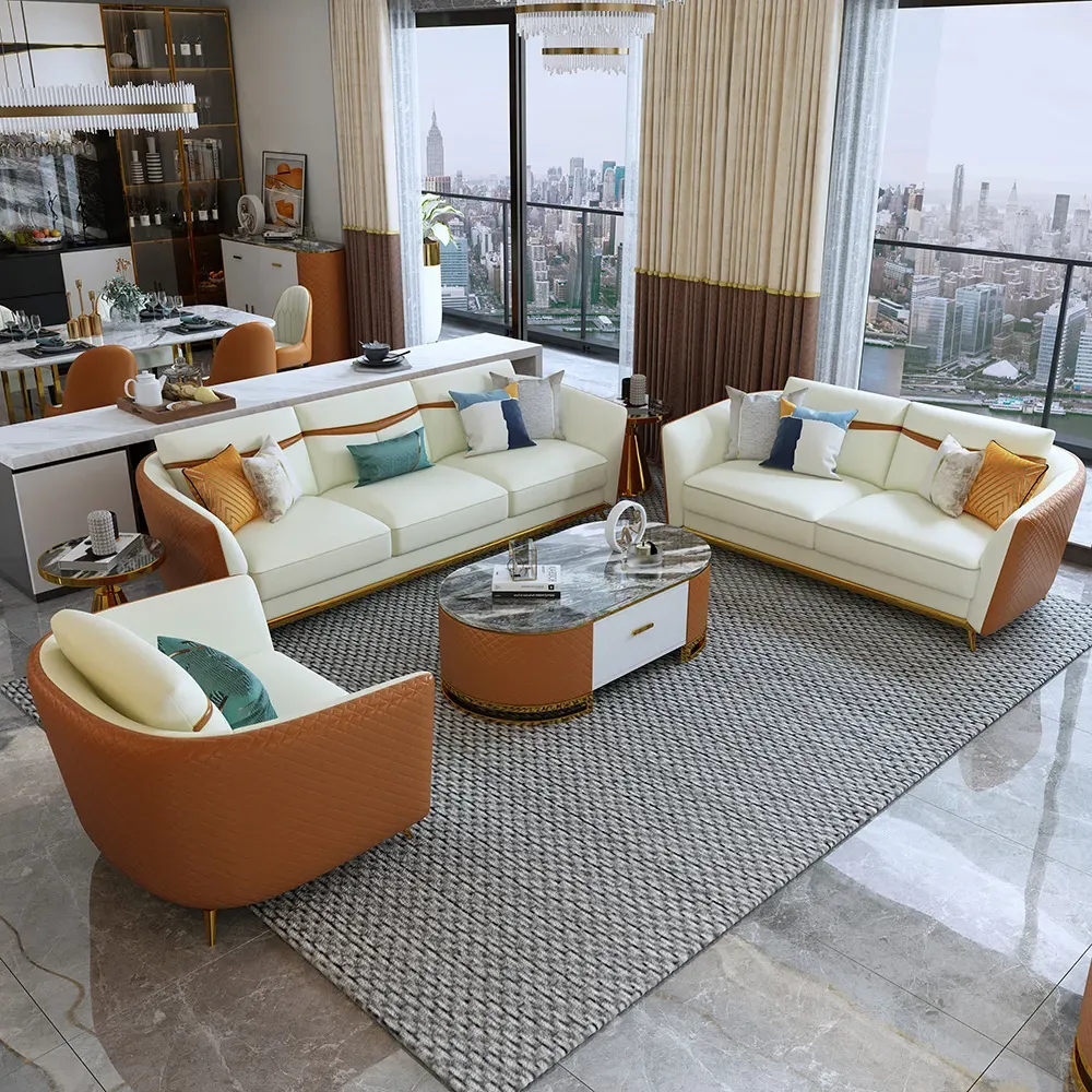 Colorg 3-Piece Sofa Set with Loveseat - Orange, Faux Leather product