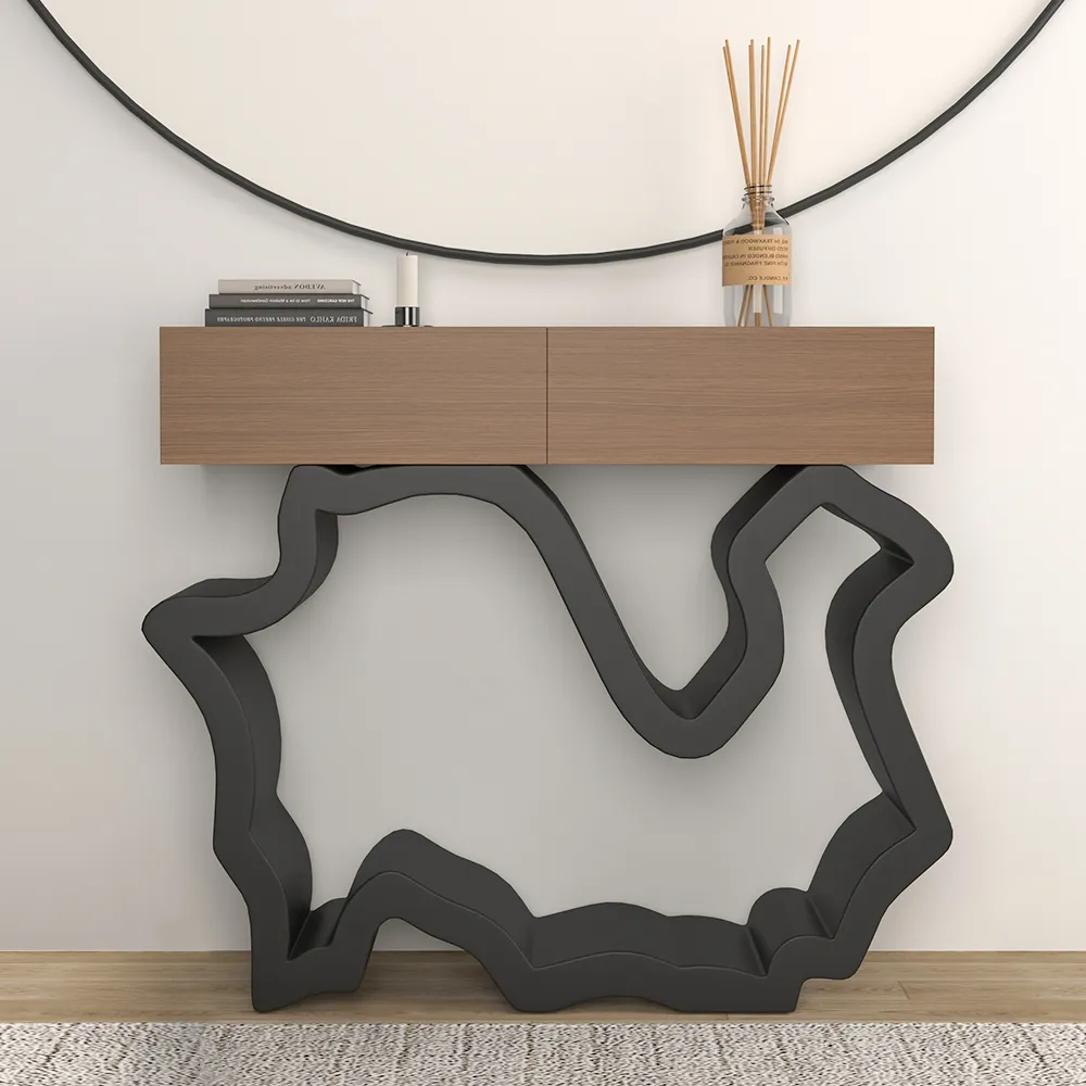 Console Table with Drawers - Walnut, Metal product