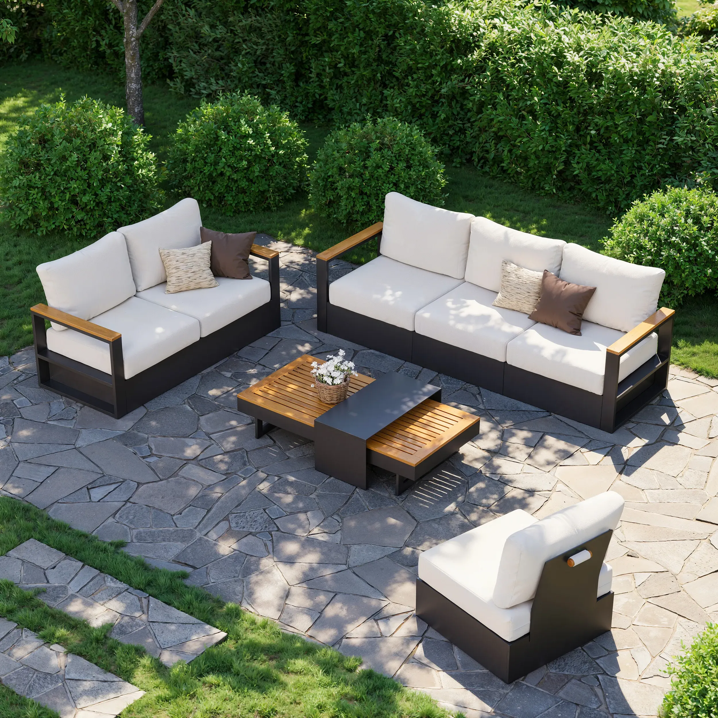 Convertible Outdoor Sectional Sofa Set - Dark Grey, Teak & Aluminium product