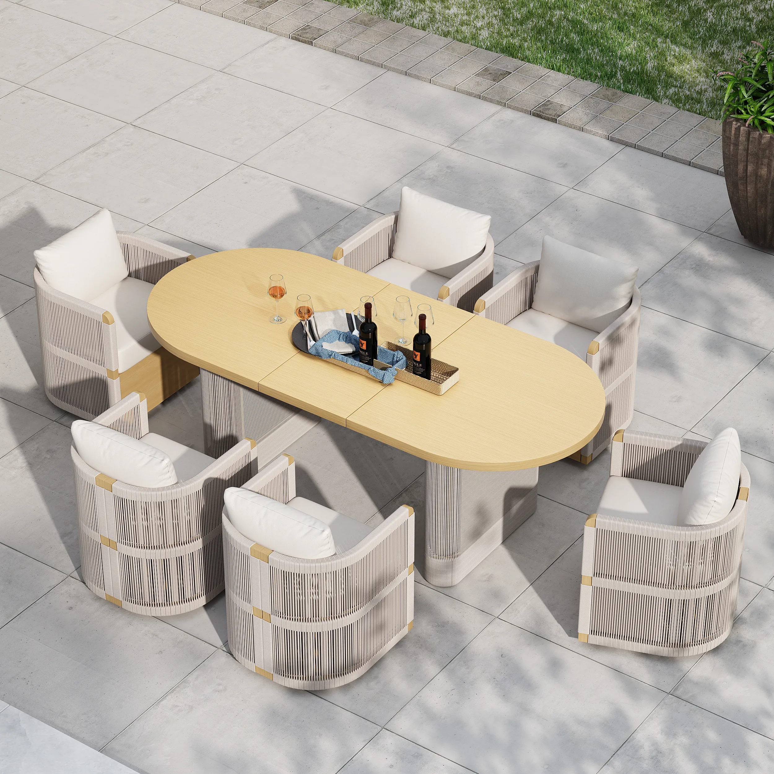 Costra Extendable Outdoor Dining Set with 6 Swivel Armchairs - Ivory, Aluminium product