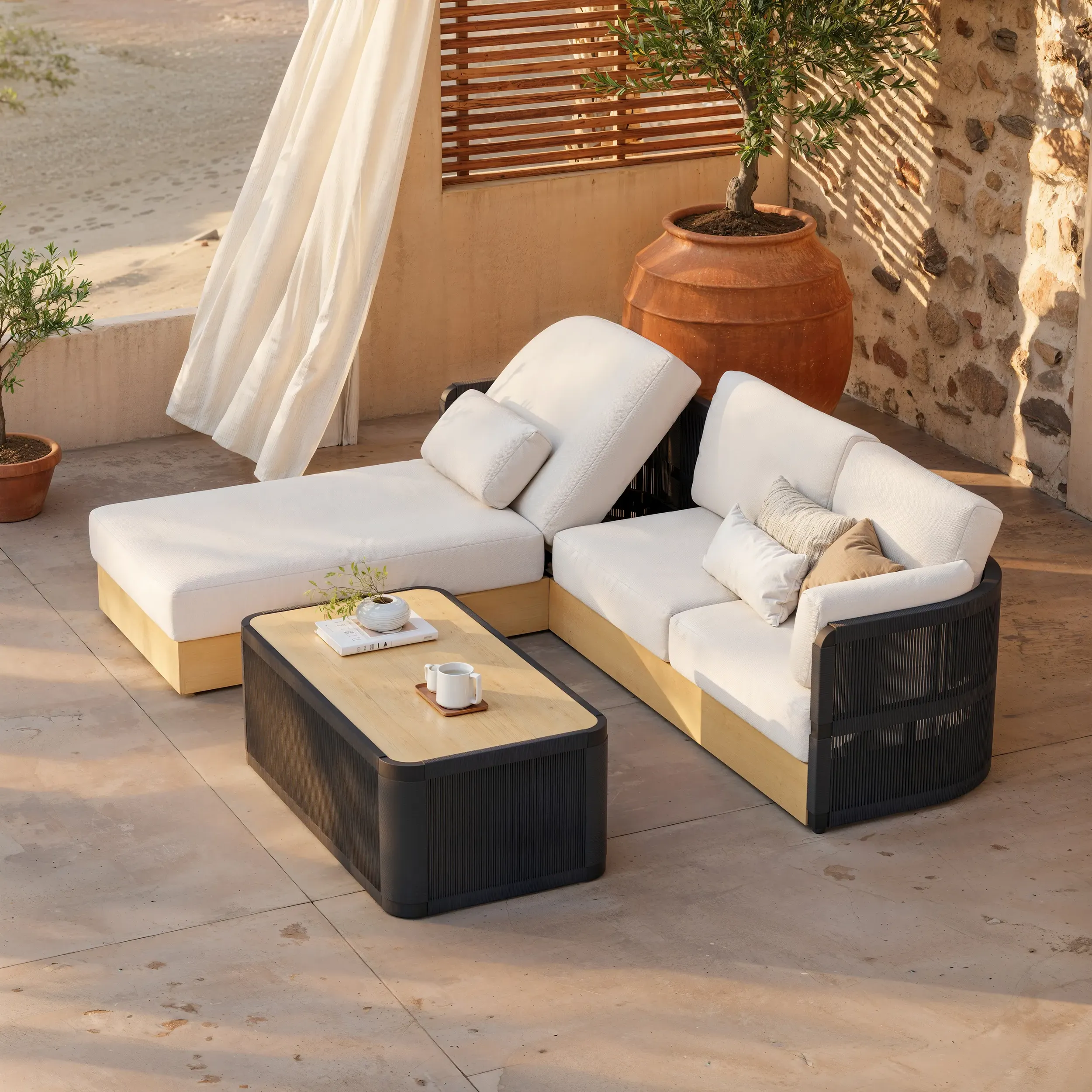 Costra L-Shaped Outdoor Sectional Sofa Set Reclining - Black, Rope product