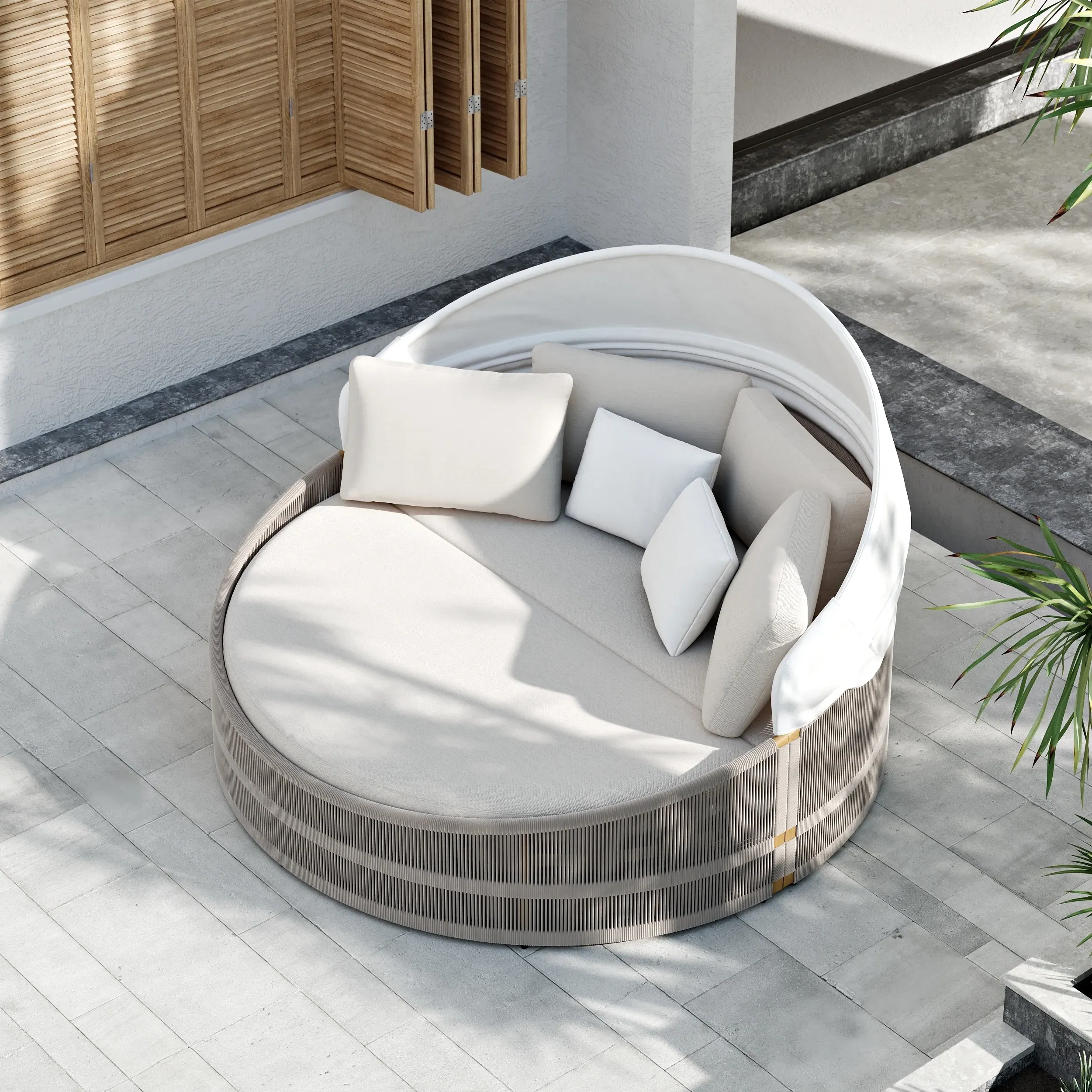 Costra Round Patio Daybed with Adjustable Canopy - Ivory product