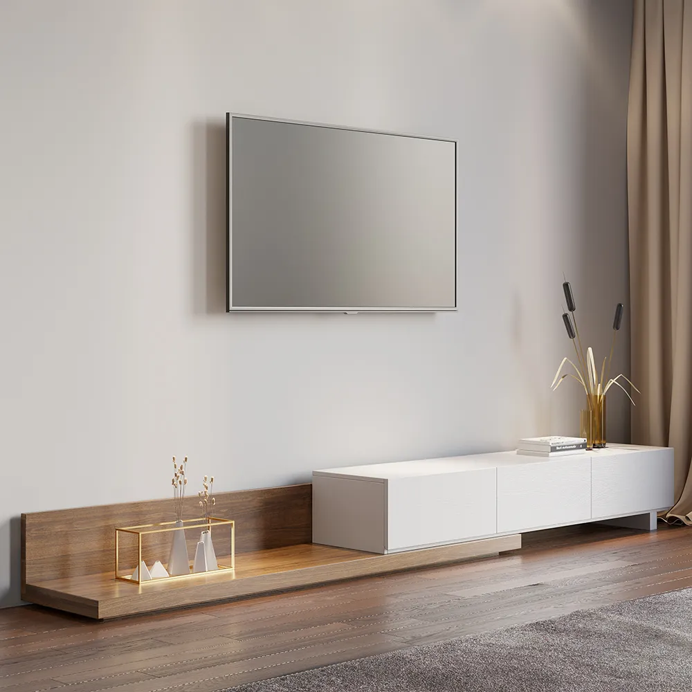 Crator Extendable TV Stand with 3 Drawers - White & Walnut product