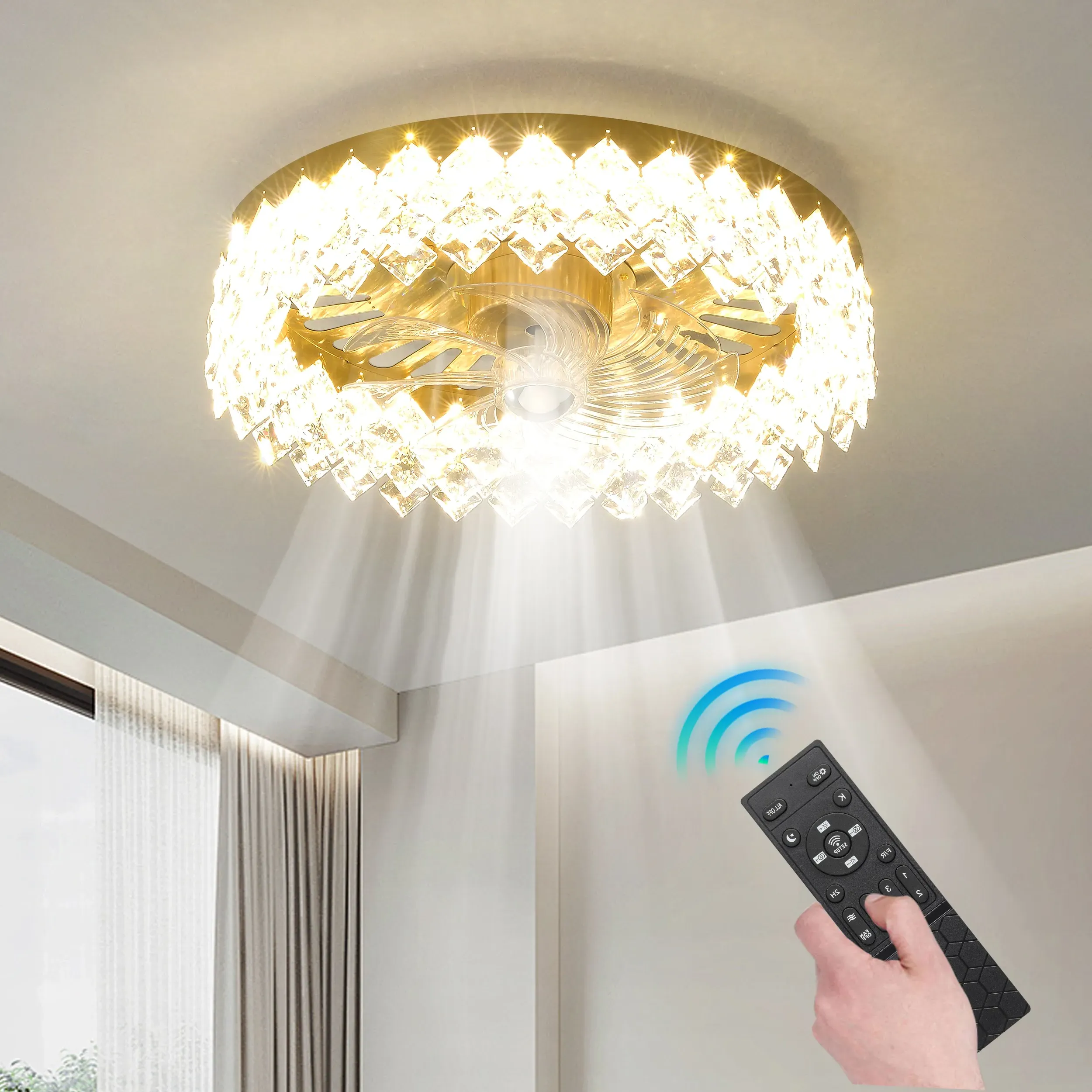 Crystal LED Ceiling Fan with Light - Gold product