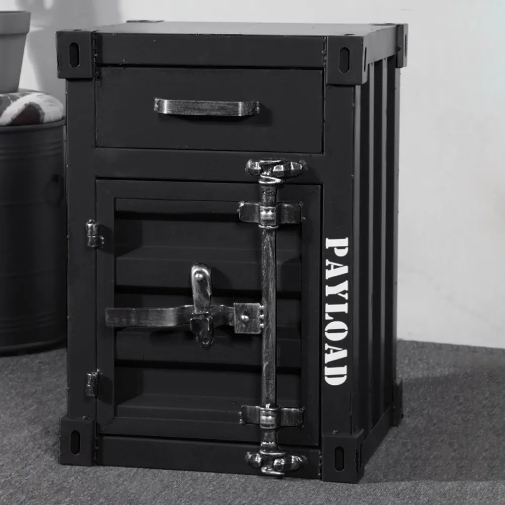 Ctainer Industrial Bedside Cabinet with Door & Drawer - Black, Steel product