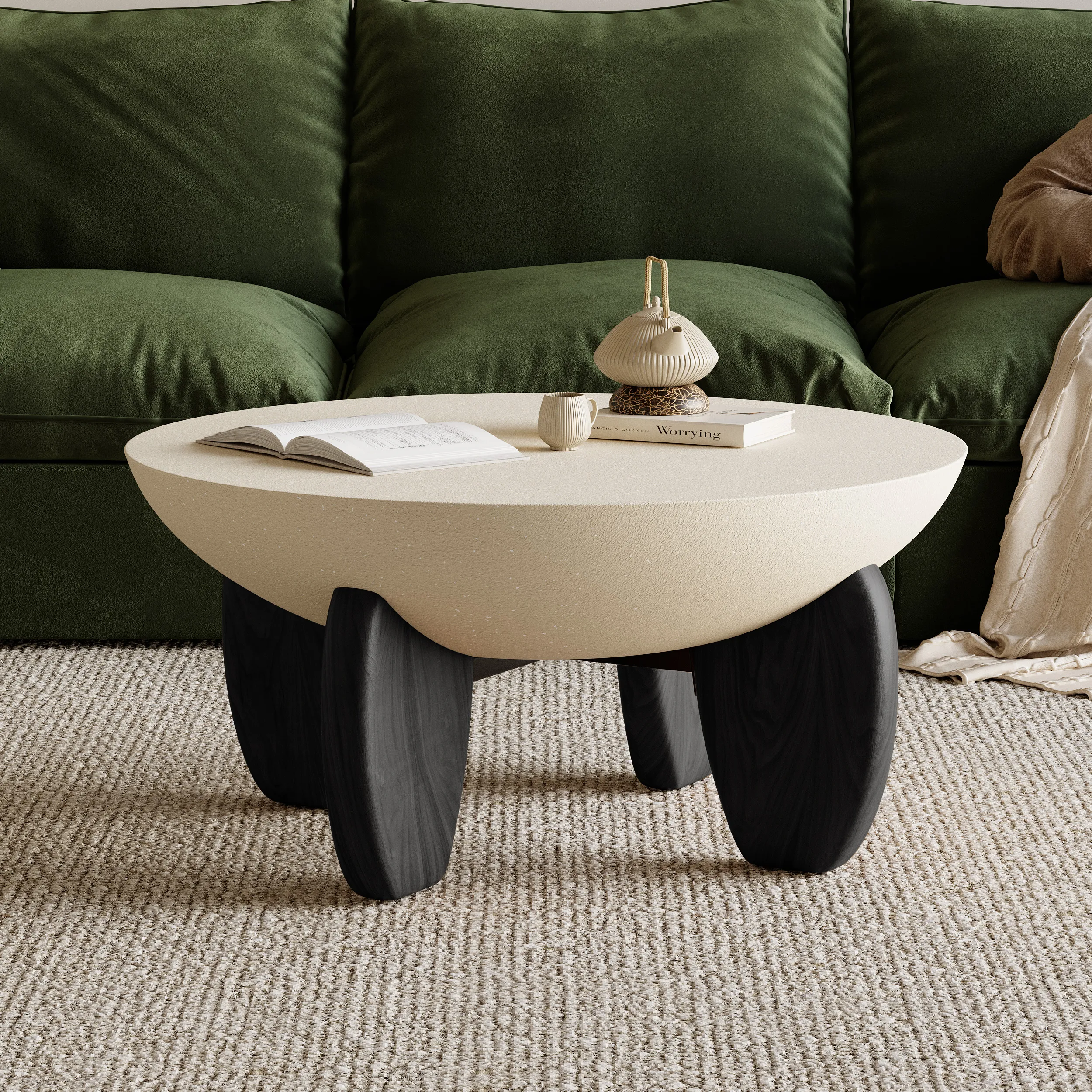 Curva Round Coffee Table - Ivory, Concrete & Ash Wood product