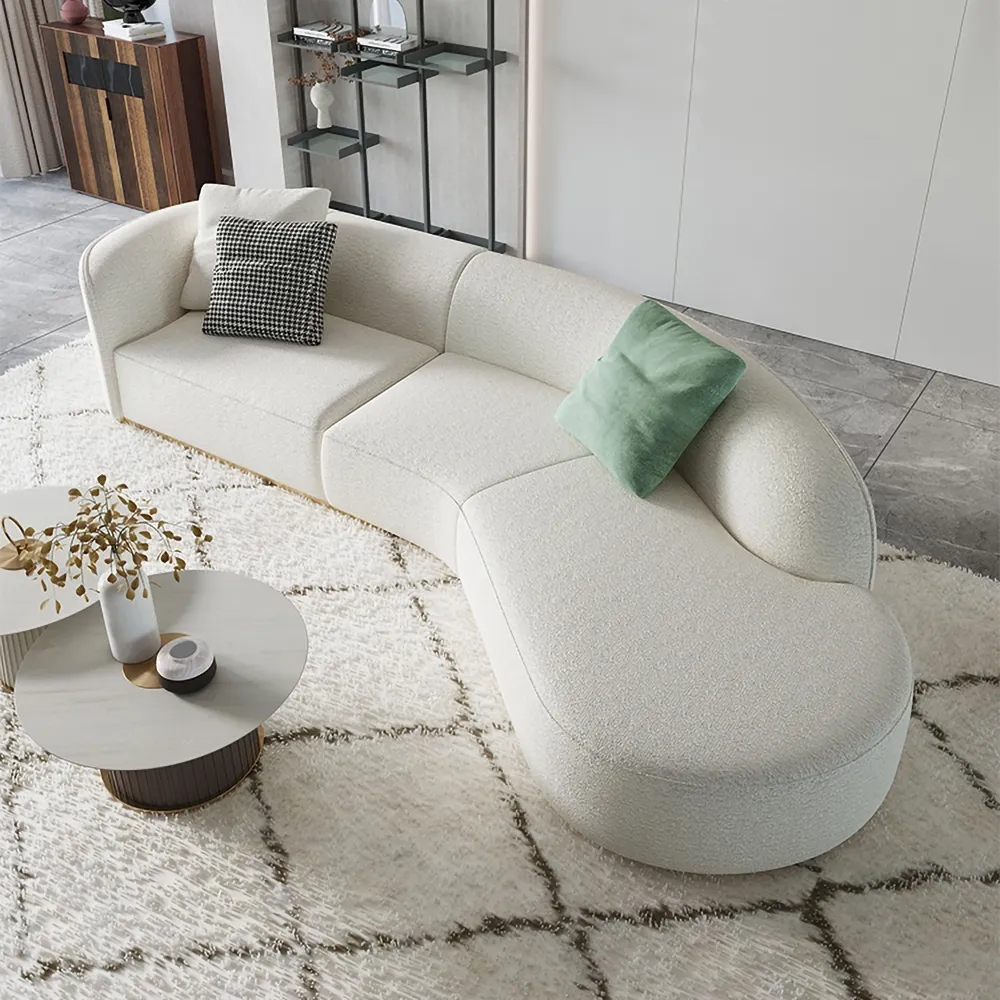 Curved 5-Seater Floor Sectional Sofa - White, Faux-Fur product