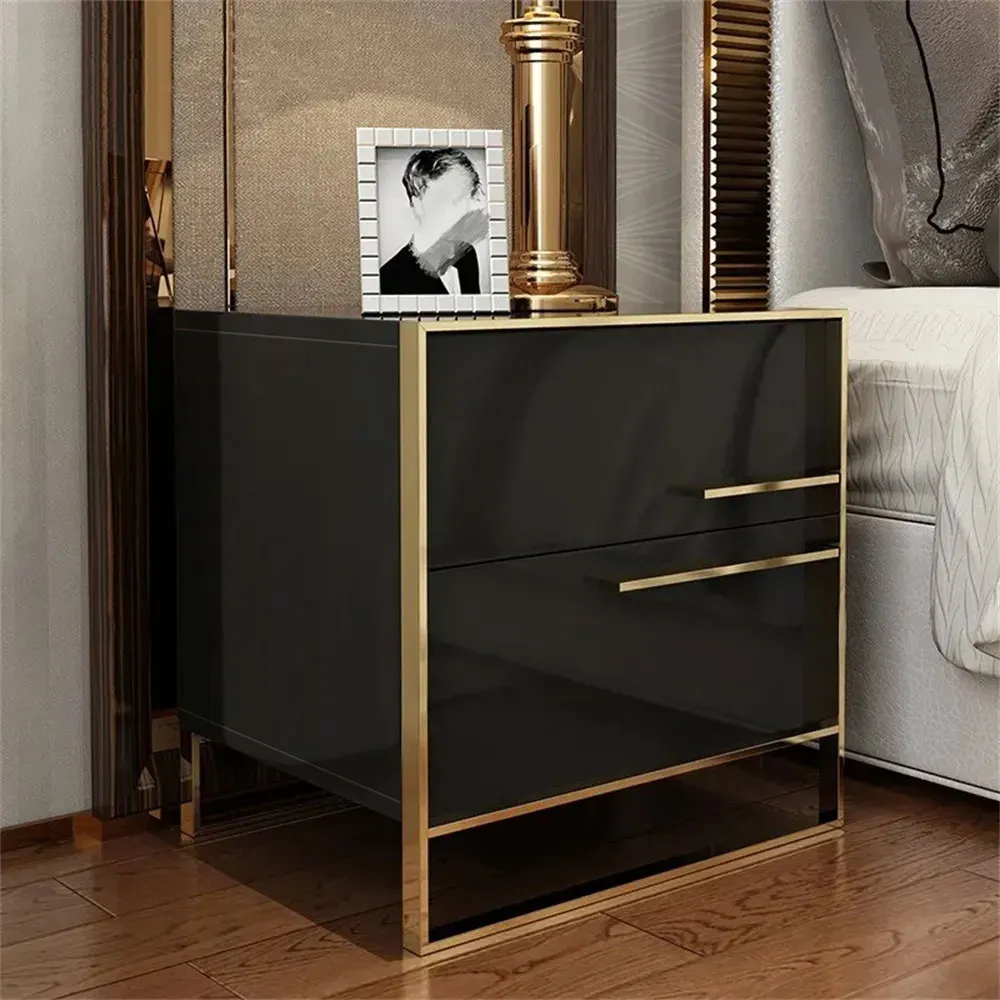 Cylina 2-Drawer Bedside Table - Black Lacquer, Gold product