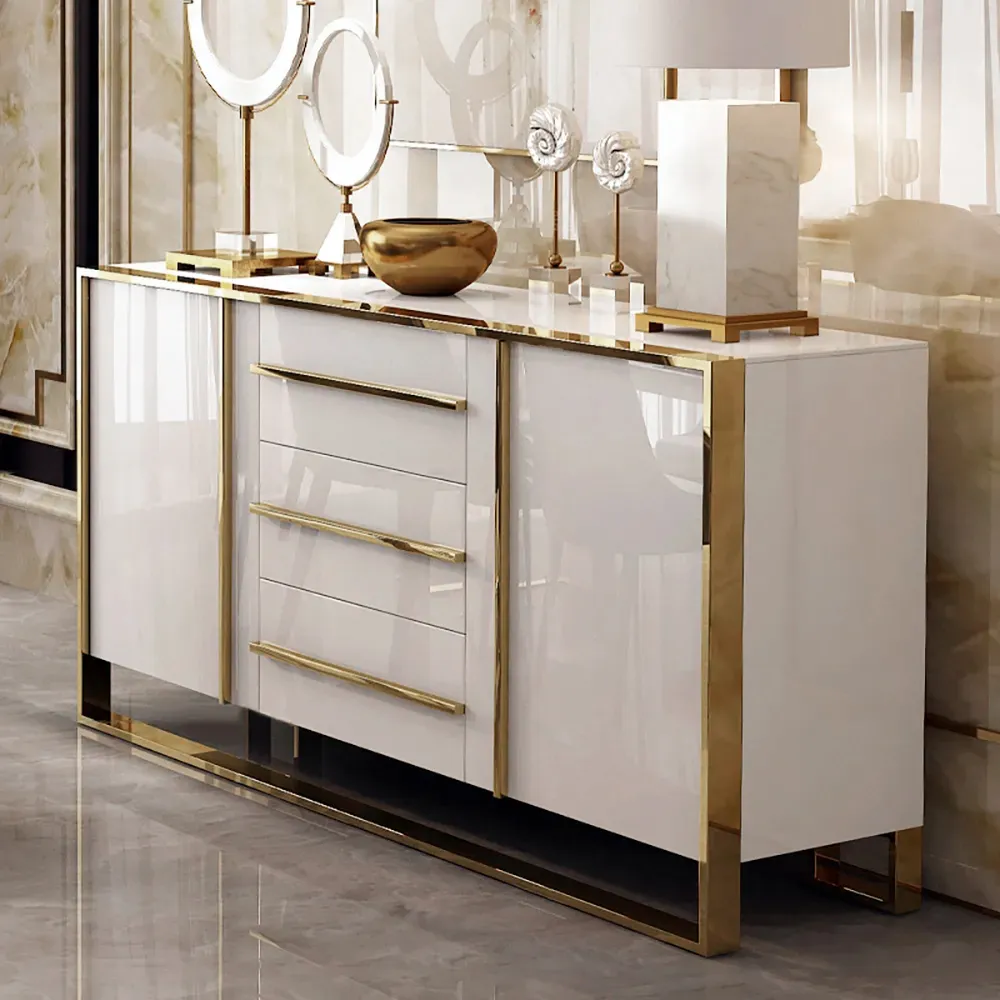 Cylina Sideboard with 3 Drawers & 2 Doors - White, Engineered Wood product