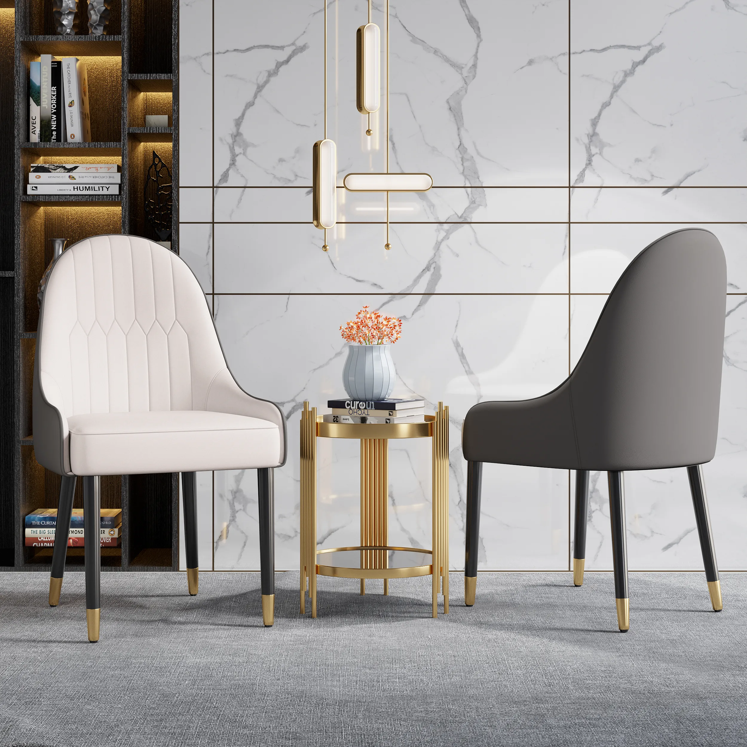 Darg Set of 2 Dining Chairs - White & Grey, PU Leather product