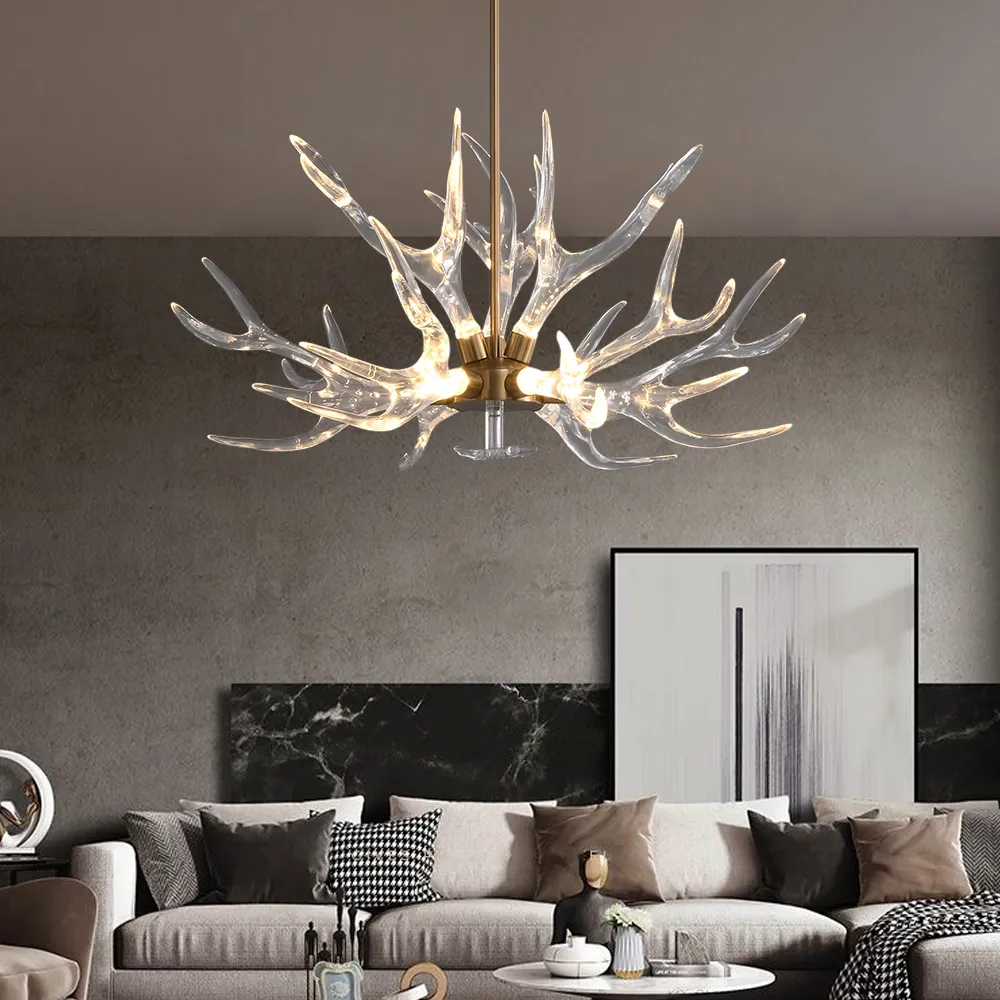 Deer Horn Antler 9-Light Ceiling Chandelier - Gold product