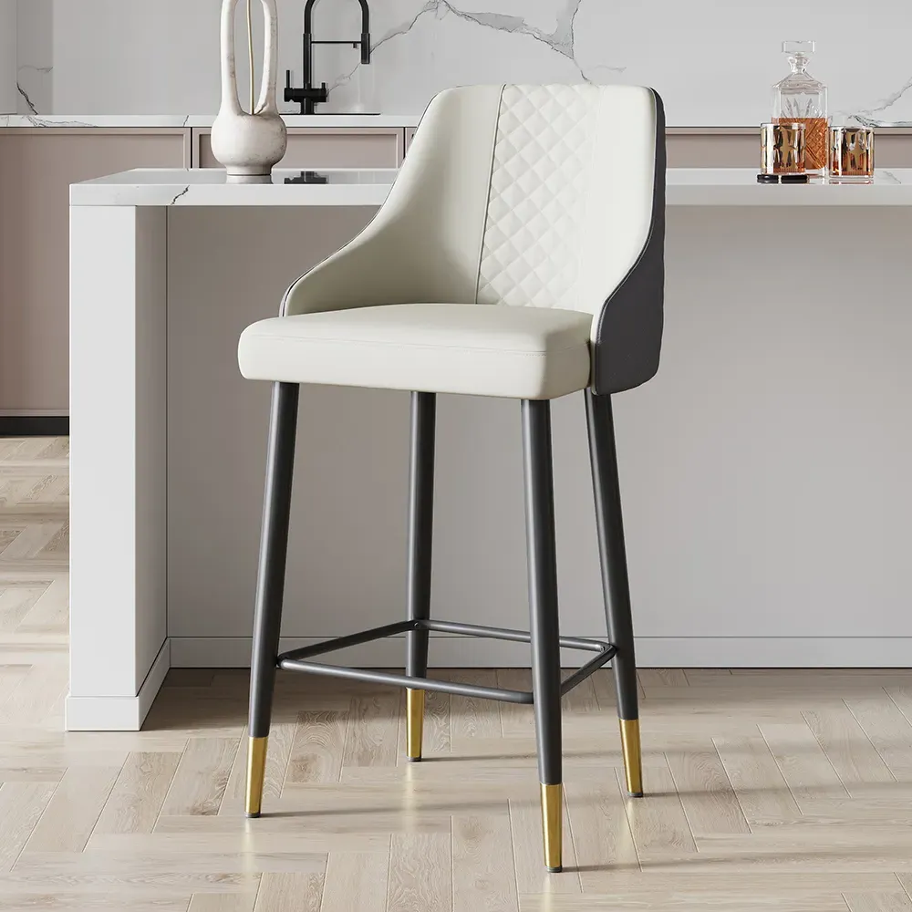 Diamic High Back Counter Stool with Arms & Footrest - Grey, PU Leather product