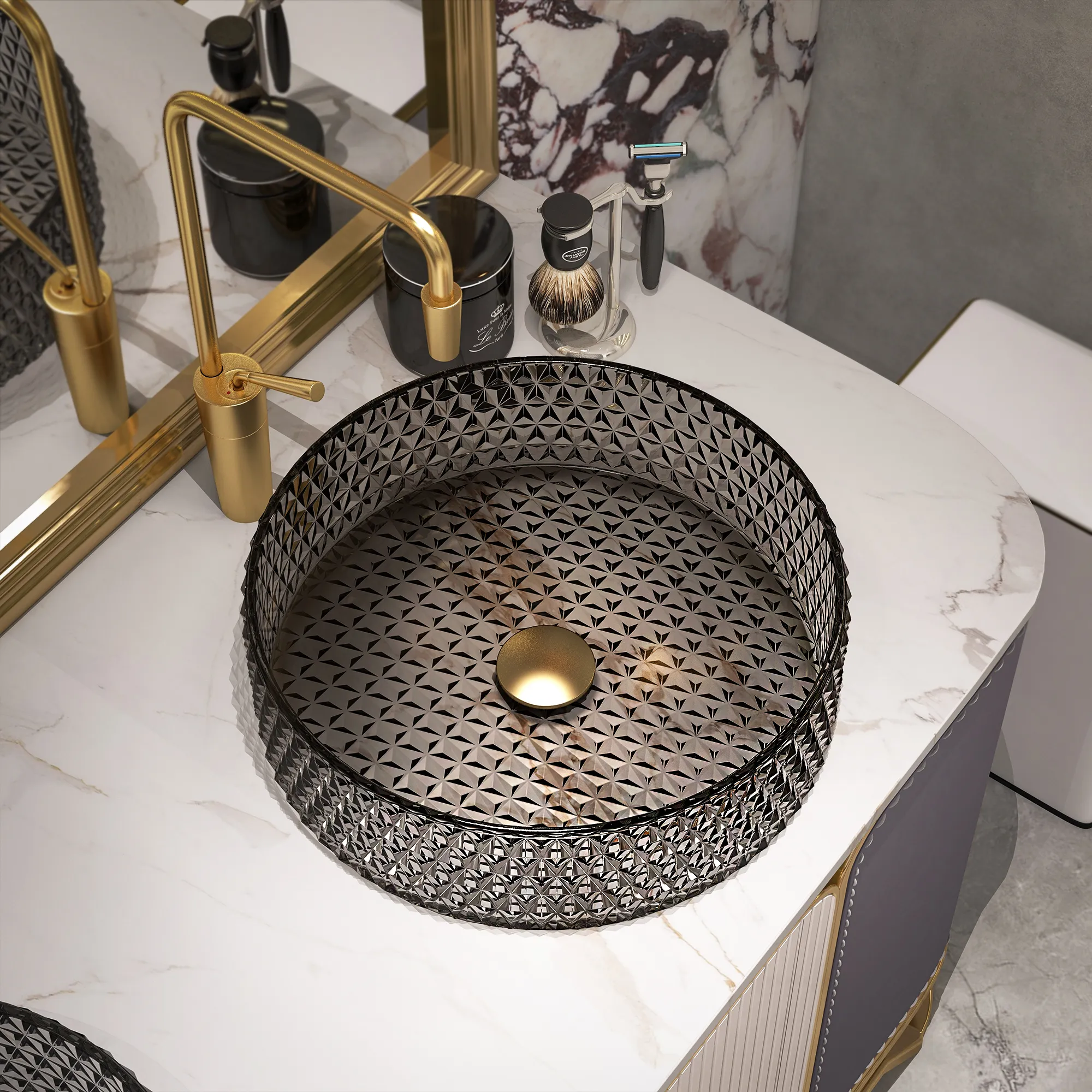 Diamond Shaped Countertop Wash Basin - Black, Crystal Glass product