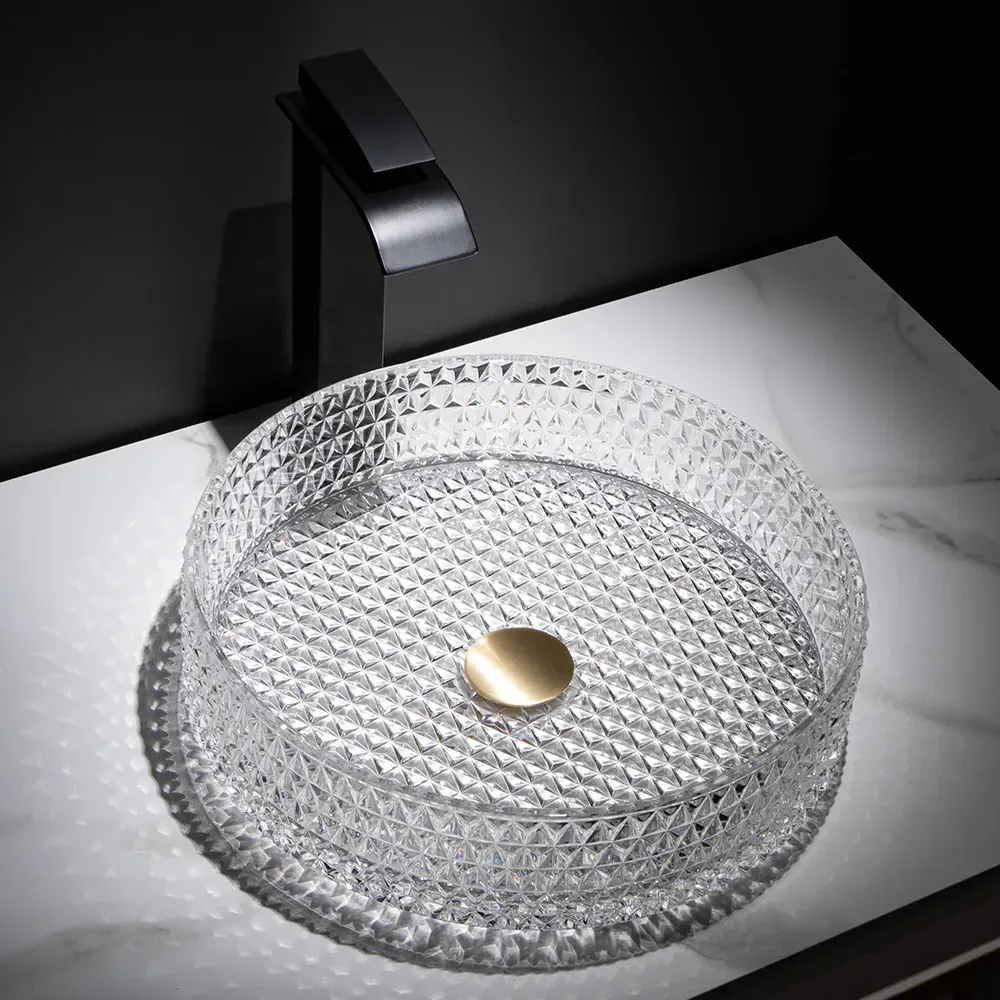 Diamond Shaped Crystal Glass Vessel Wash Sink - Clear product