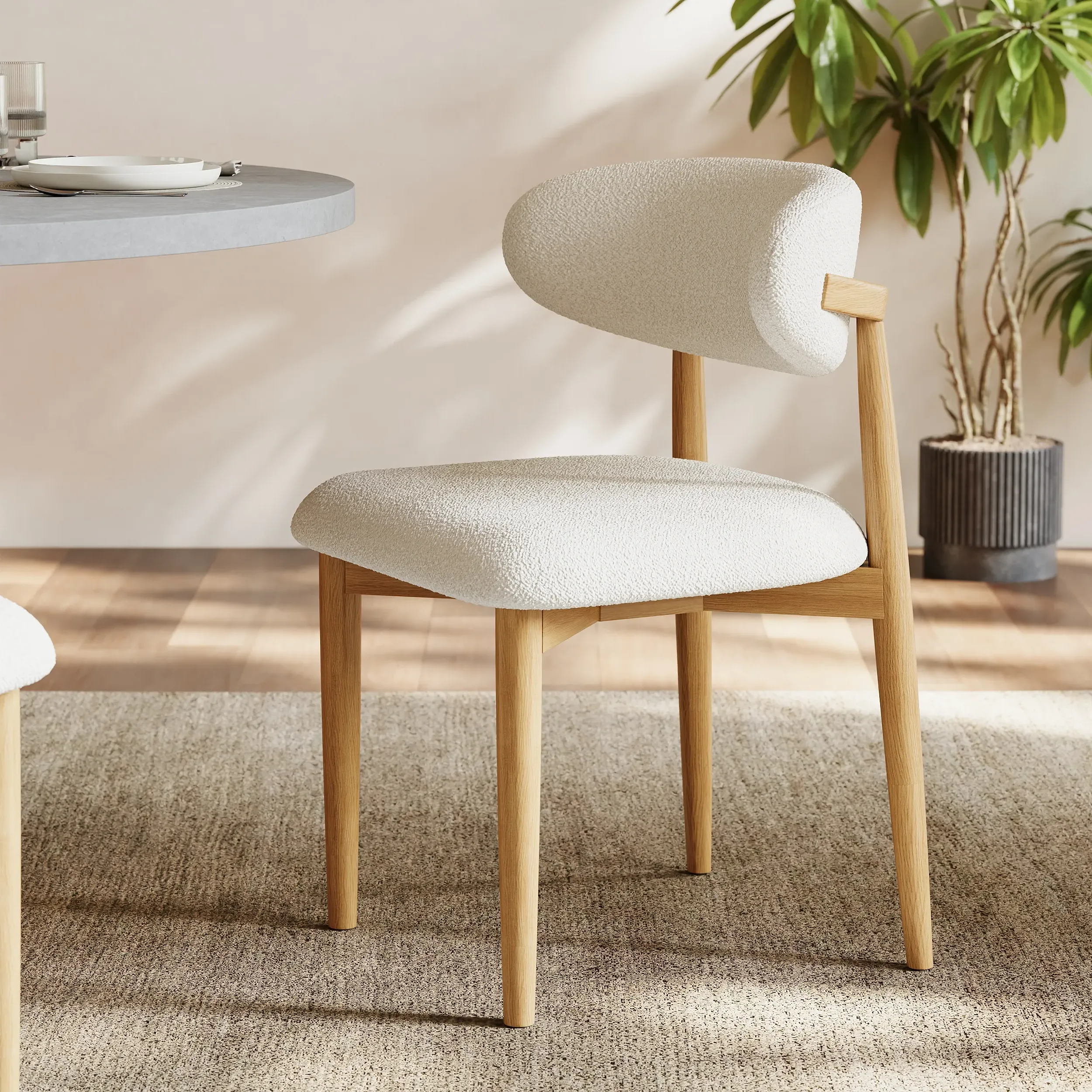 Dining Chair with Rubber Wood Legs - Natural, Boucle product