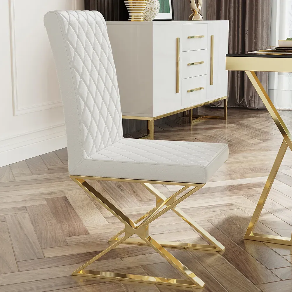 Dochic Upholstered Dining Chair Gold Legs (Set of 4) - White, PU Leather product