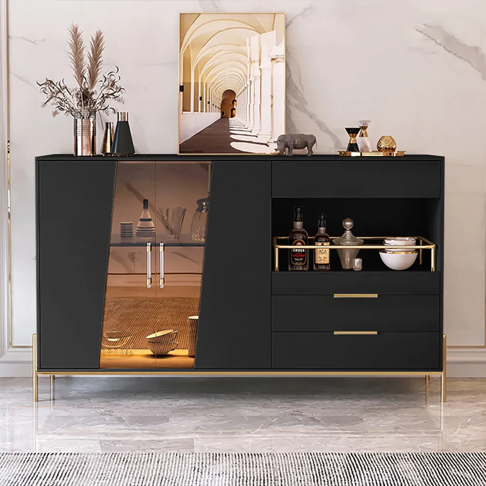 Dolawn Sideboard with Wine Rack & Glass Doors - Matte Black product