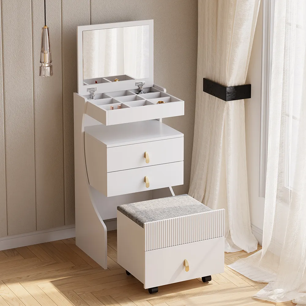 Dressing Table Set with Flip-Top Mirror and Stool - White product