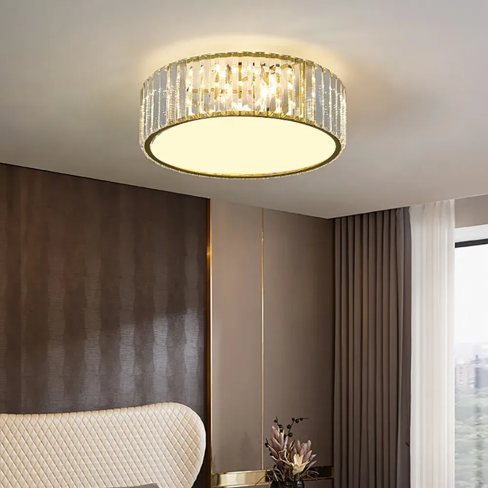 Drum Acrylic 4-Light Flush Mount Ceiling Light - Gold, Crystal product