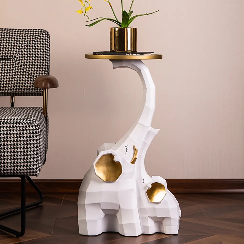 Elephant Shape Side Table with Tray Top - White, Resin product