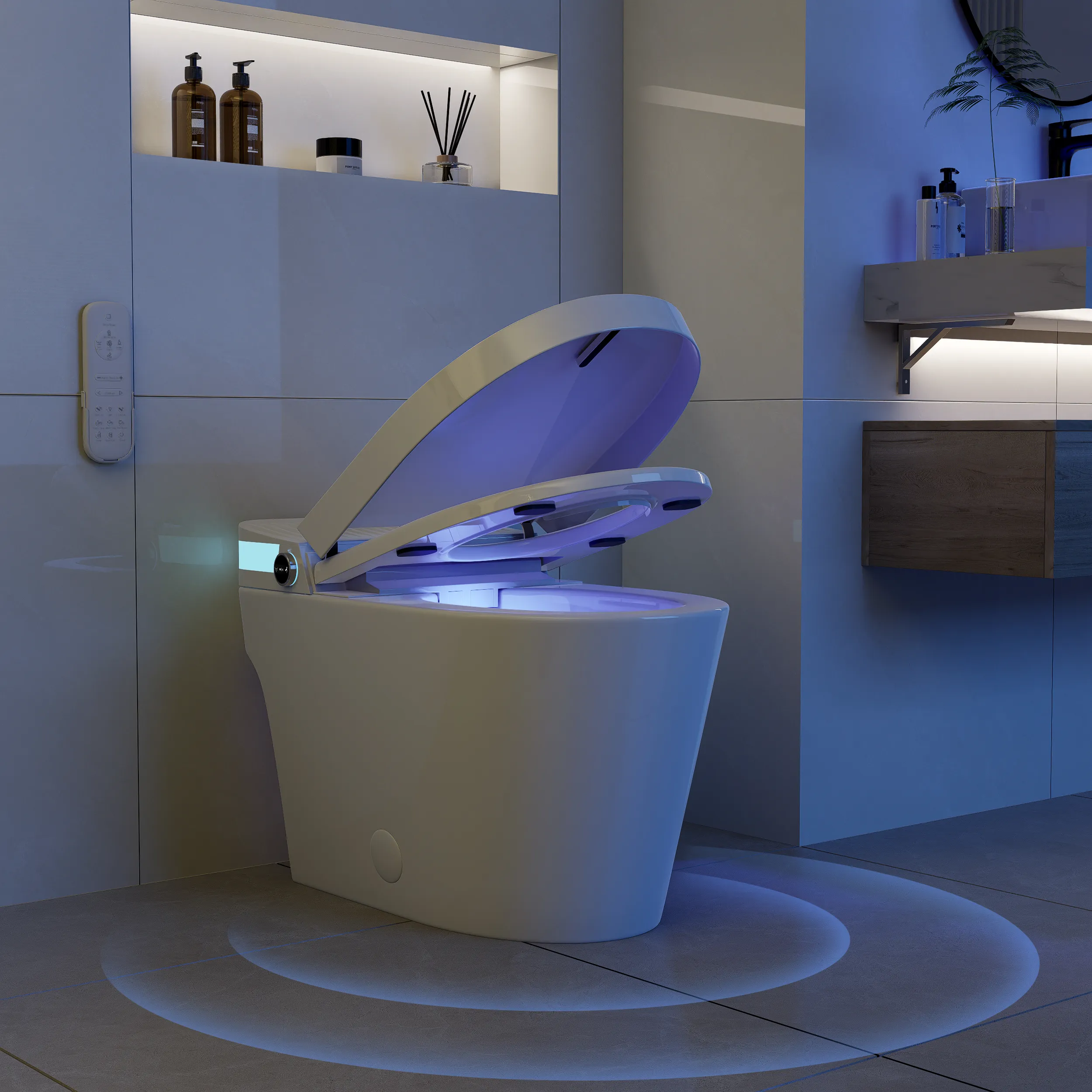 Elongated One-Piece Smart Bidet Toilet with Auto Lid - White, Vitreous China product