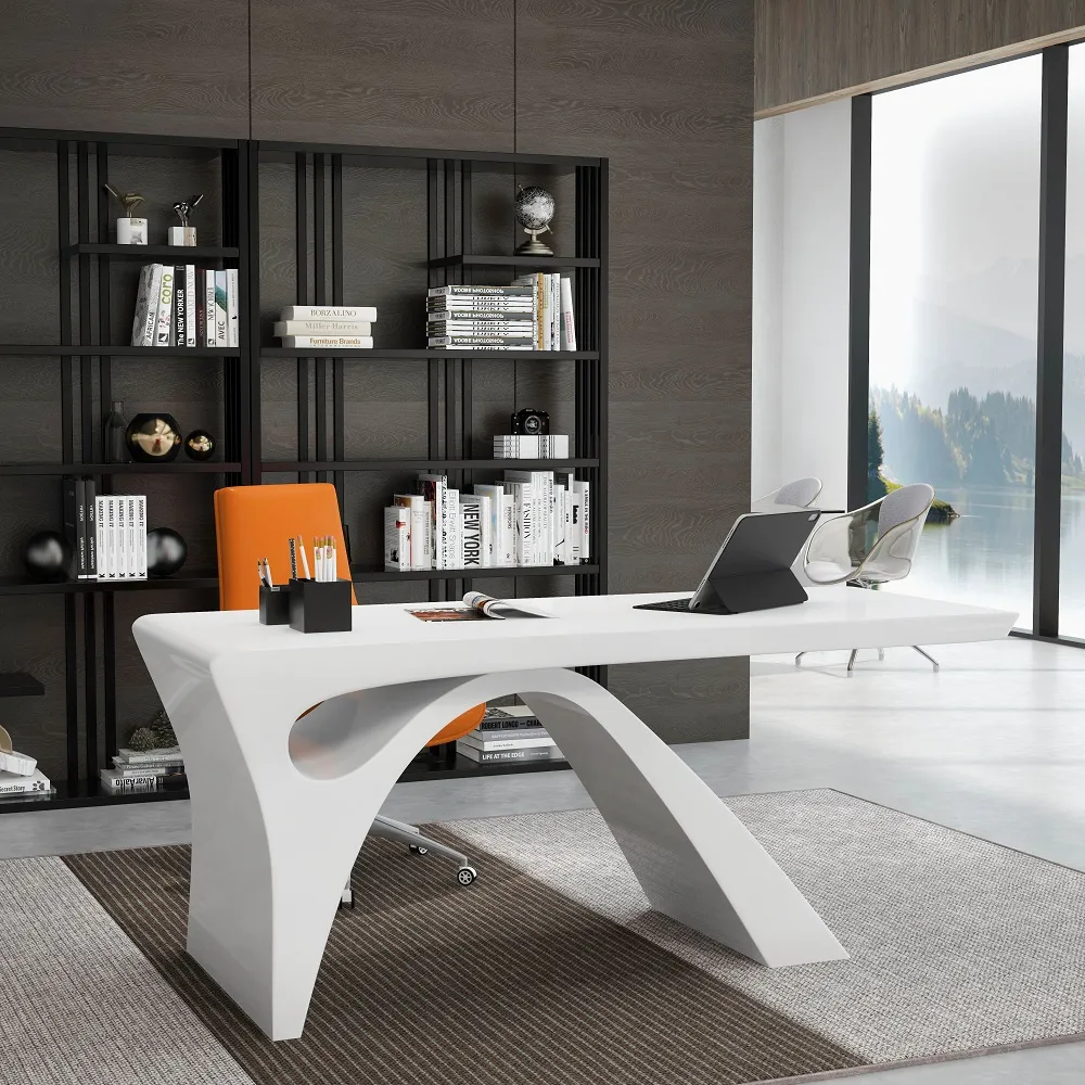 Executive Rectangular Office Desk with Pedestal Base - White product