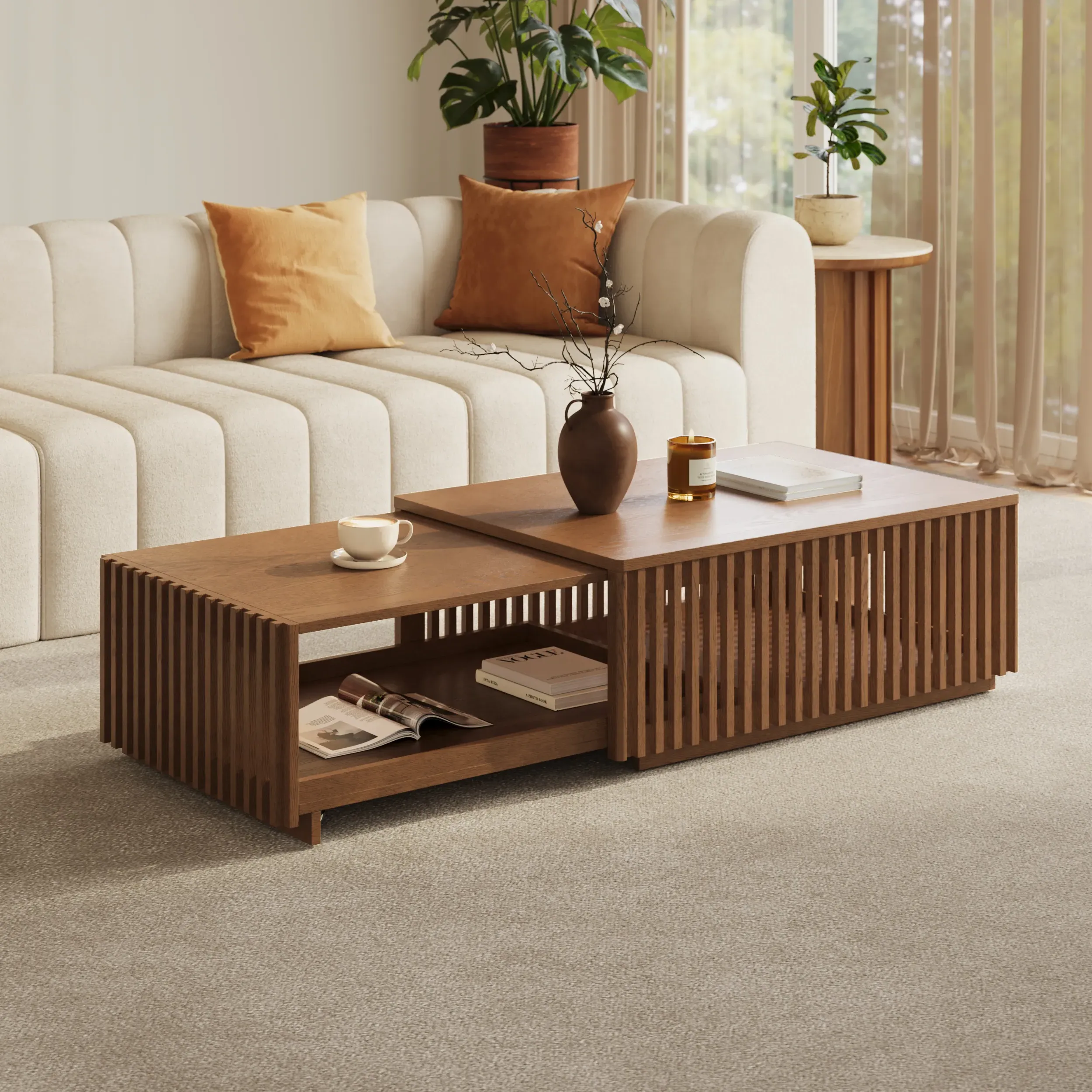 Extendable Coffee Table with Storage - Walnut, Ash Wood product
