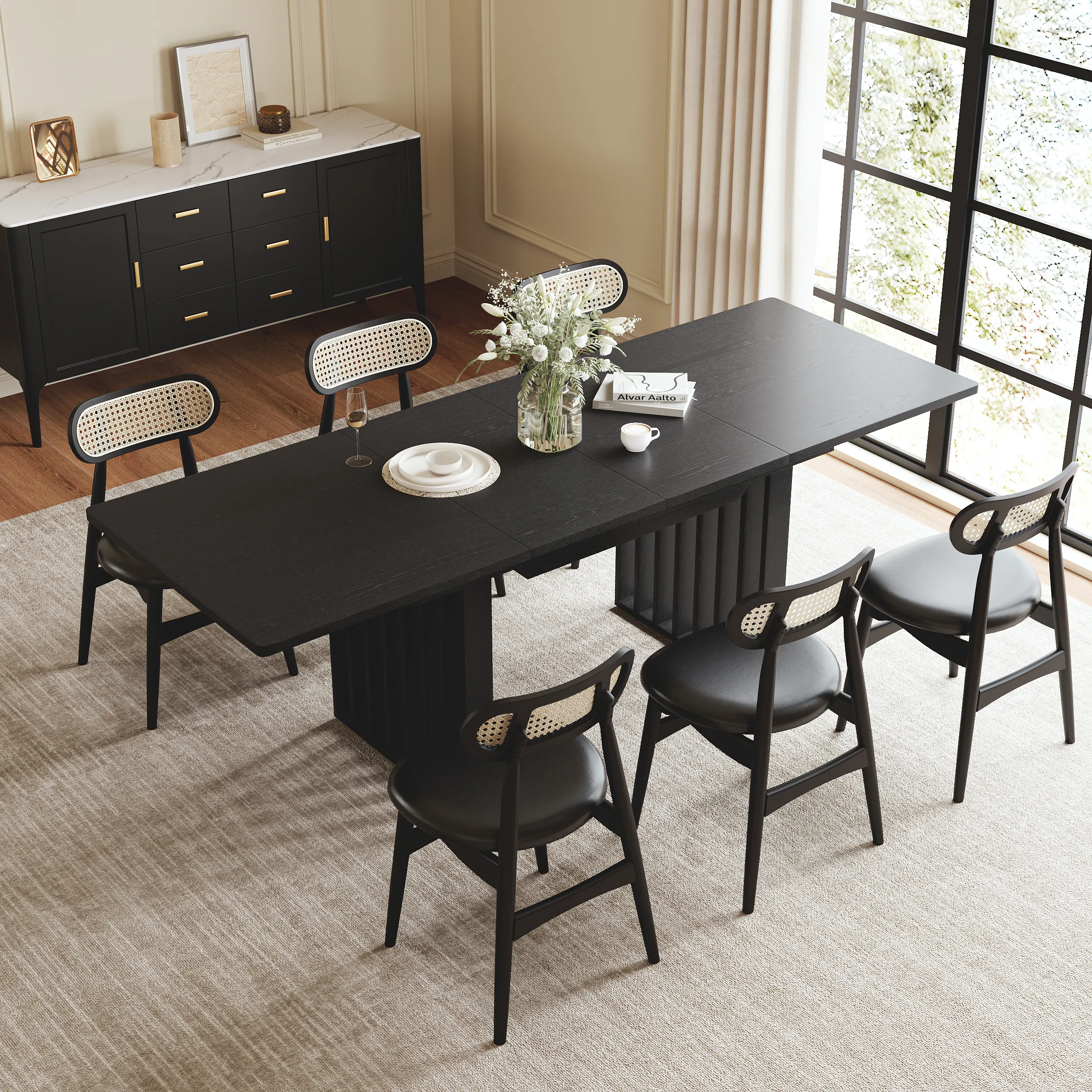 Extendable Dining Table Seats 4-8 - Black, Oak Veneer product