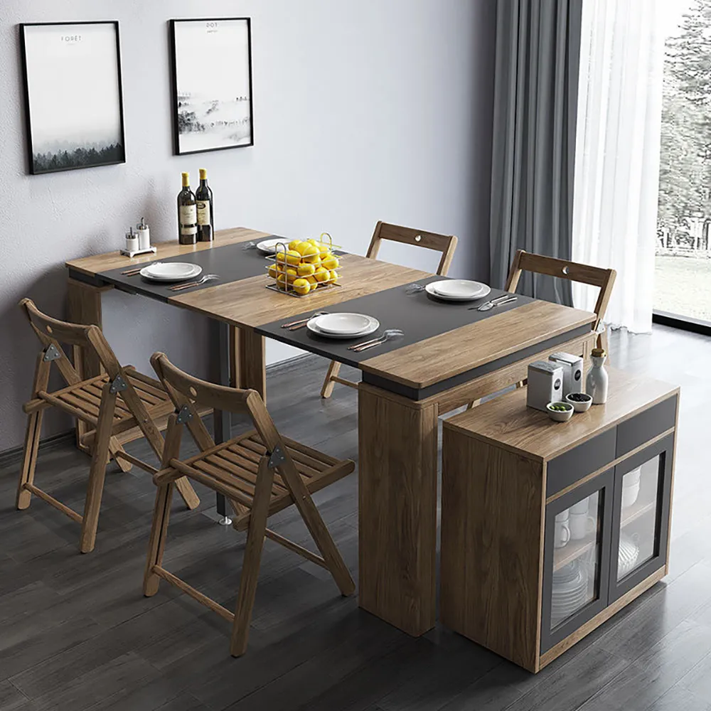 Extendable Dining Table Set with 4 Chairs & Sideboard - Walnut, Grey product