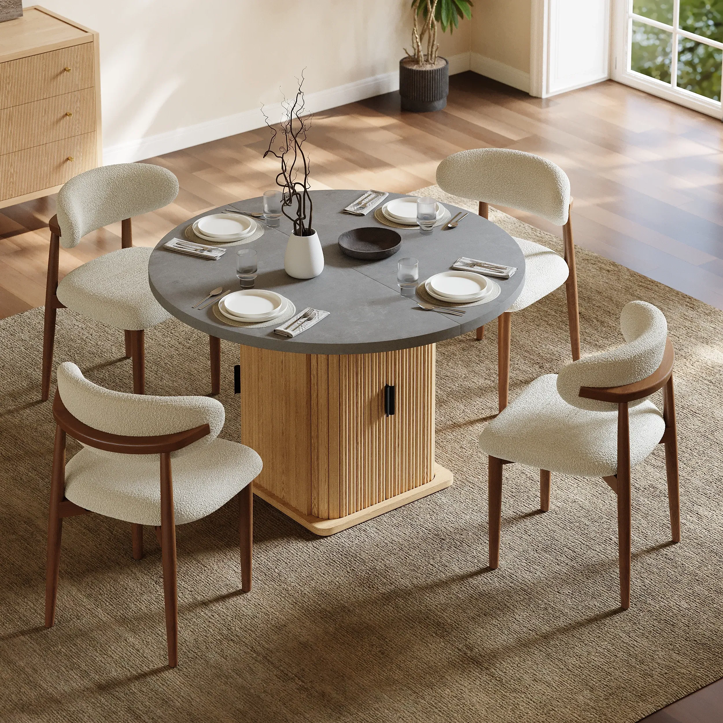 Extendable Dining Table Set with 4 Chairs with Storage - Grey product