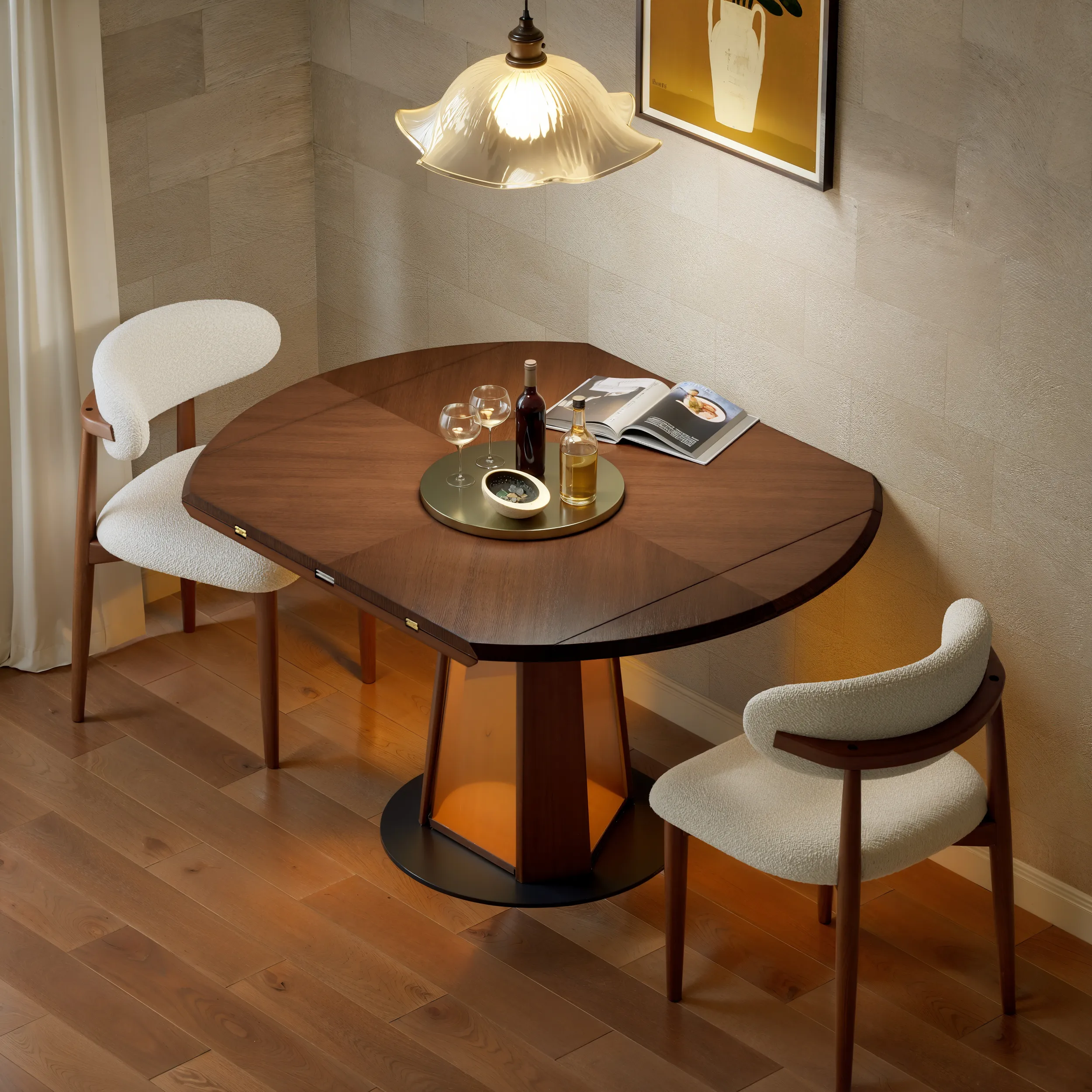 Extendable Dining Table with LED Light - Walnut, Solid Wood product