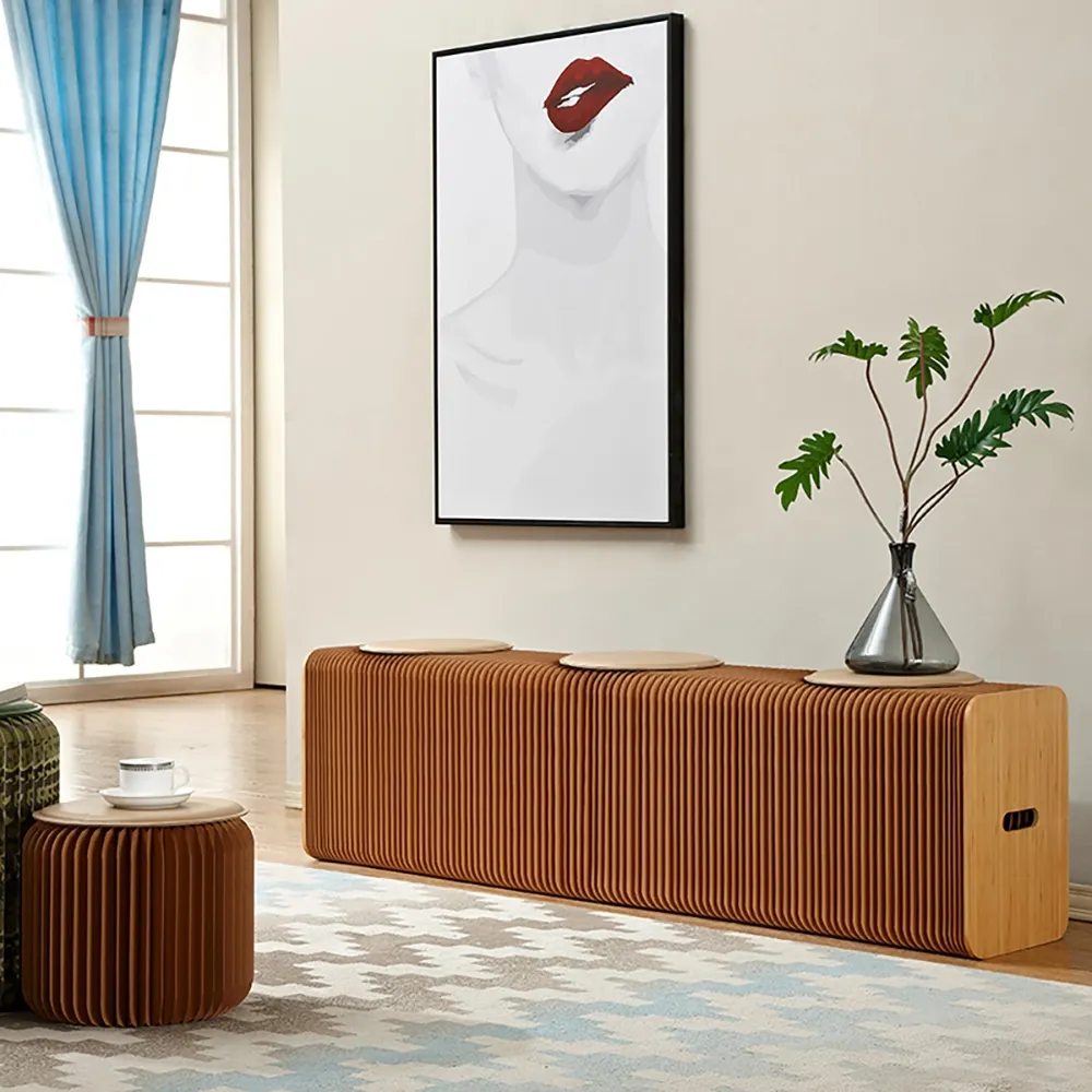 Extendable Folding Entryway Bench - Natural, PU Leather product
