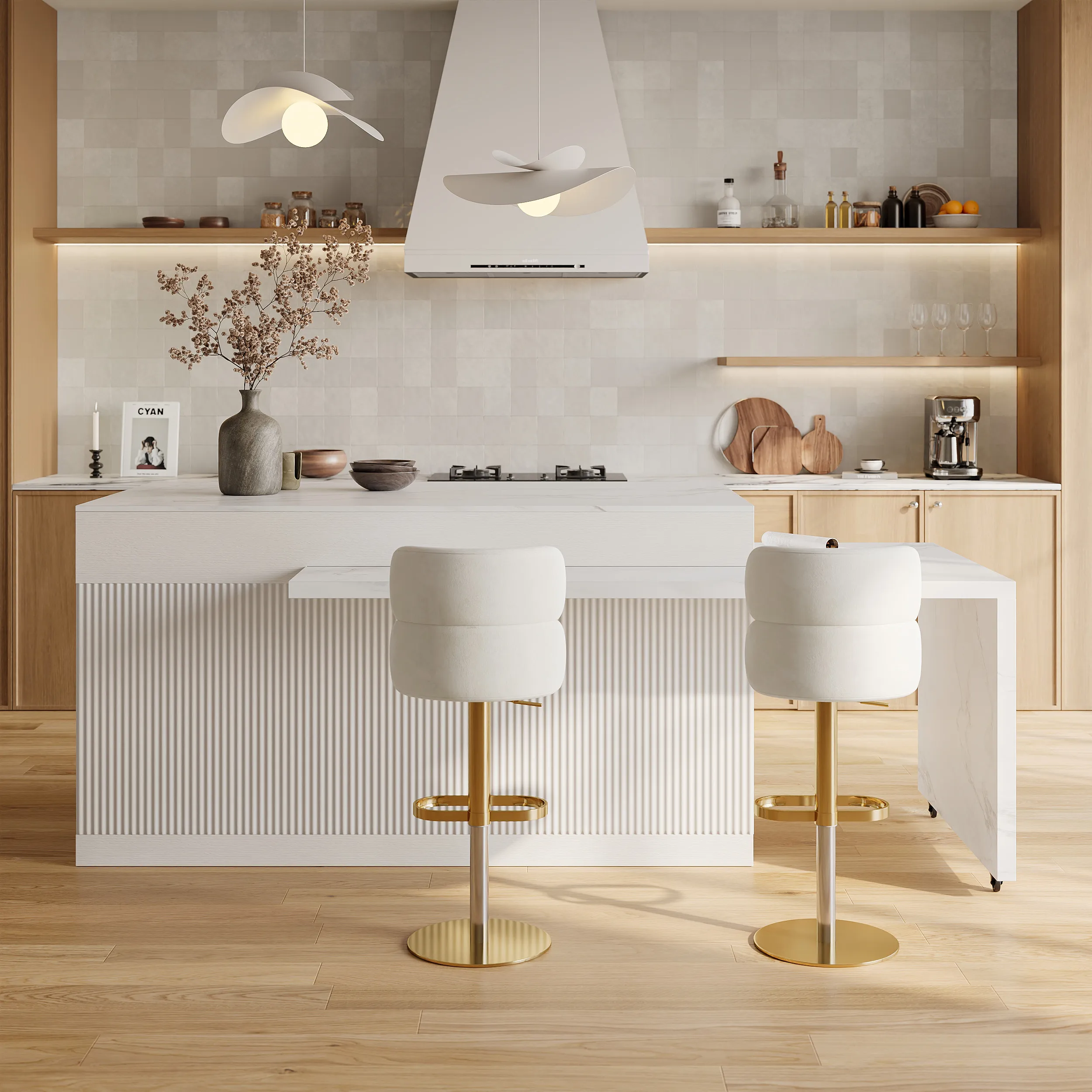 Extendable Kitchen Island with Doors and Drawers - White product