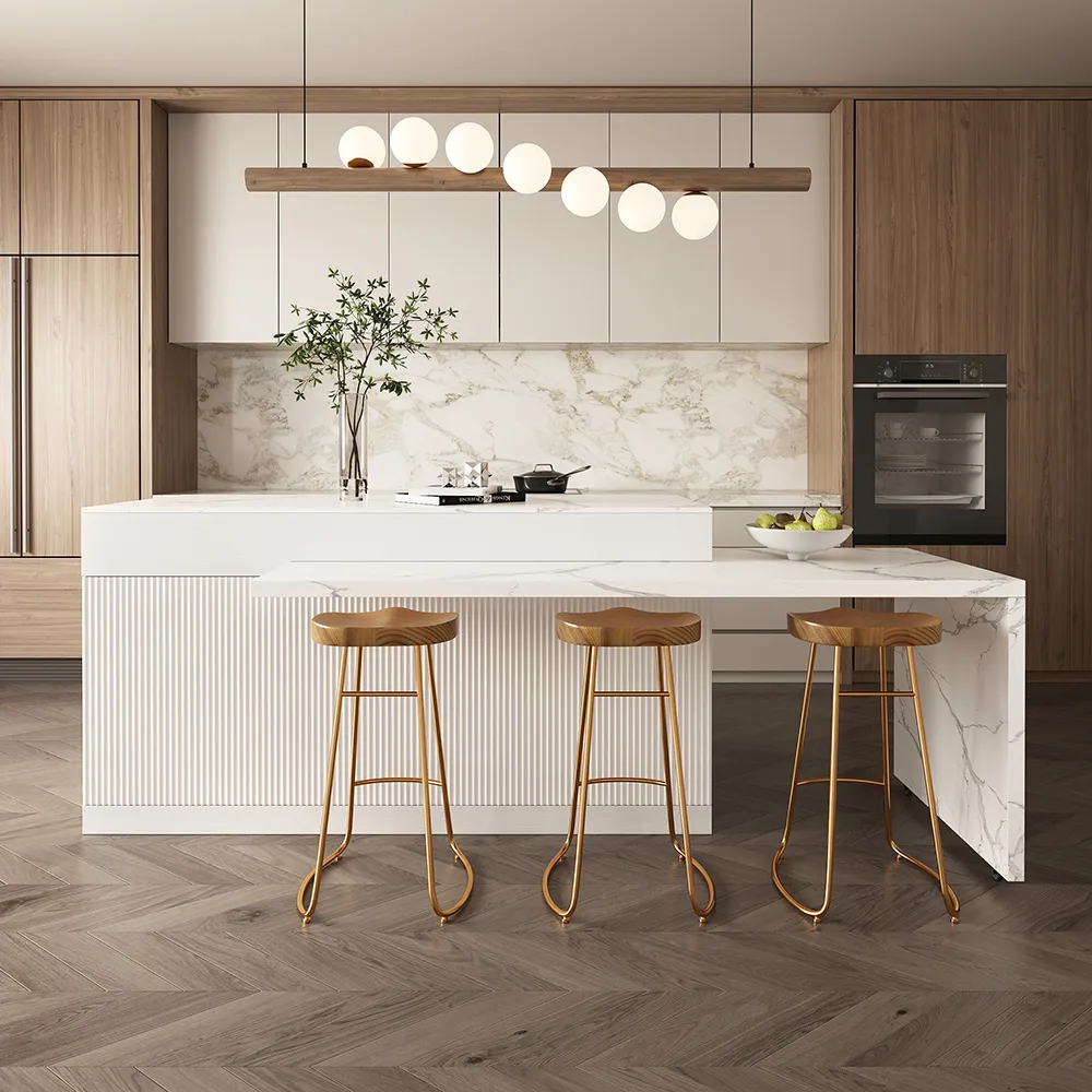 Extendable Kitchen Island with Drawers - White, Marble product