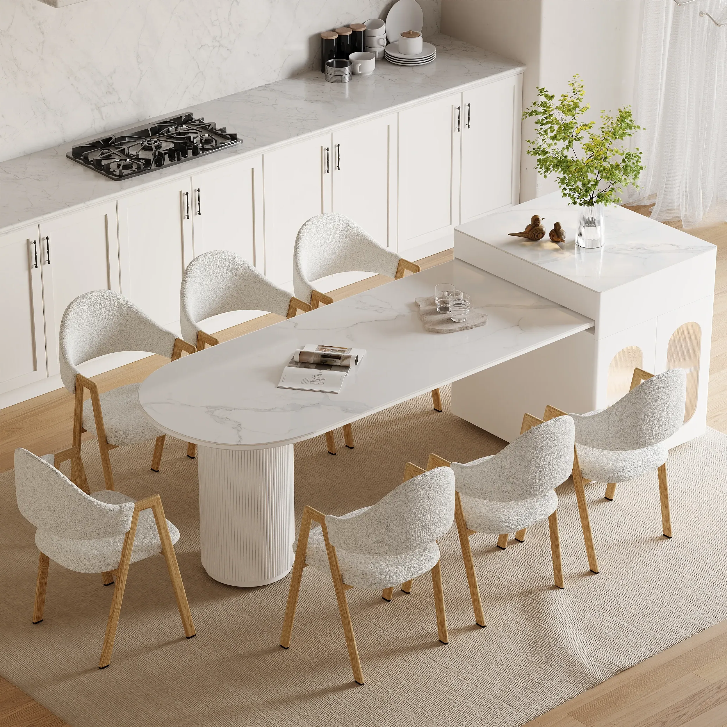 Extendable Kitchen Island with Sintered Stone Top - White product