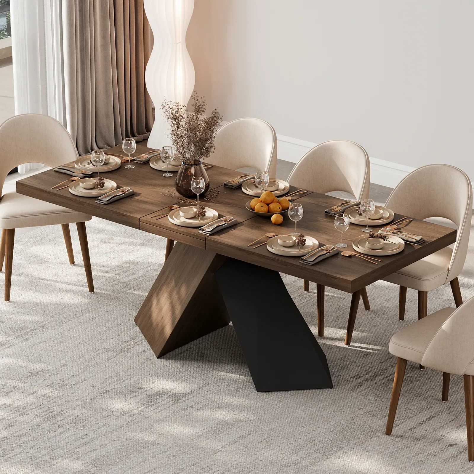 Extendable Pedestal Dining Table 4-6 Seater - Walnut product