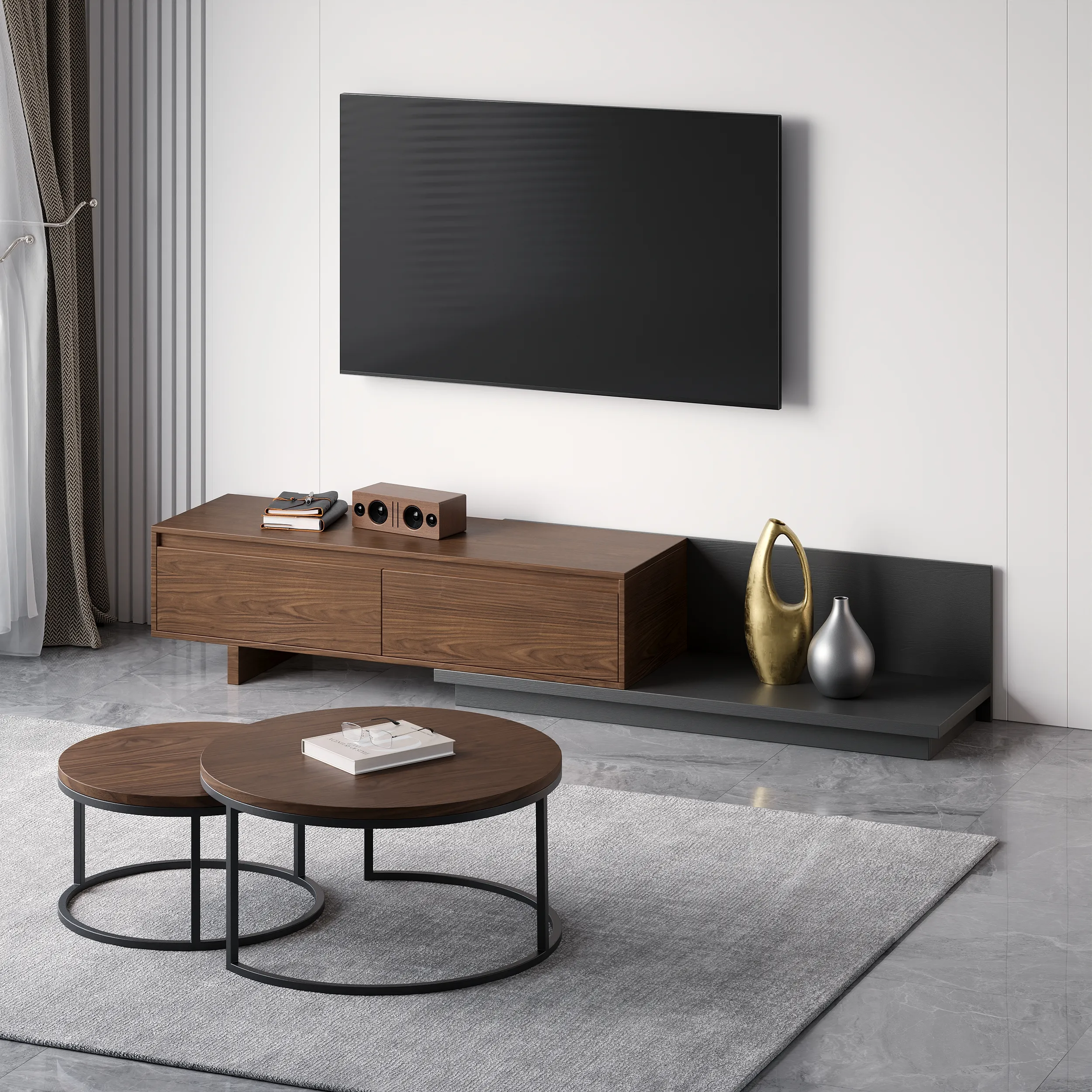 Extendable TV Stand & Nesting Coffee Table Set - Walnut product