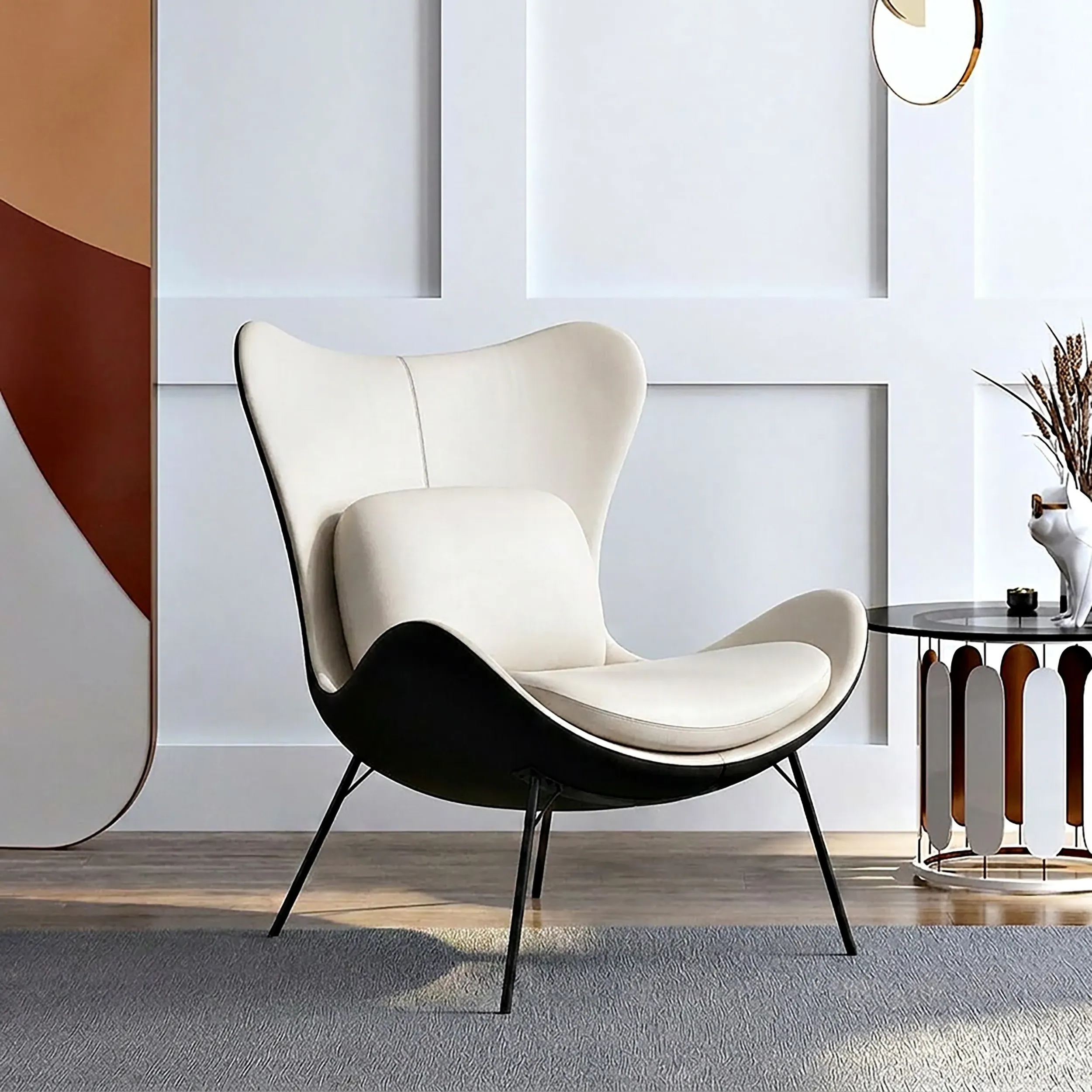 Faux Leather Wingback Accent Chair with Pillows product