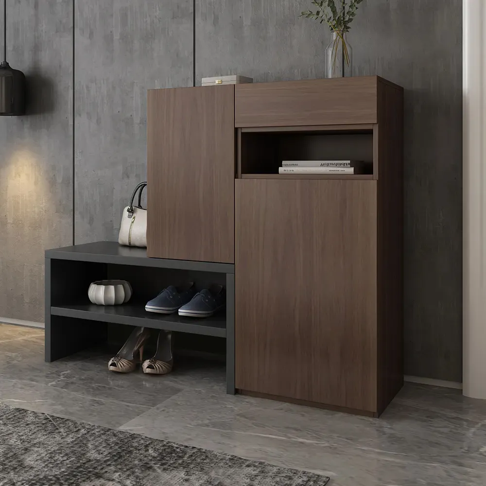 Fero Corner Shoe Storage Cabinet with Drawer - Walnut product