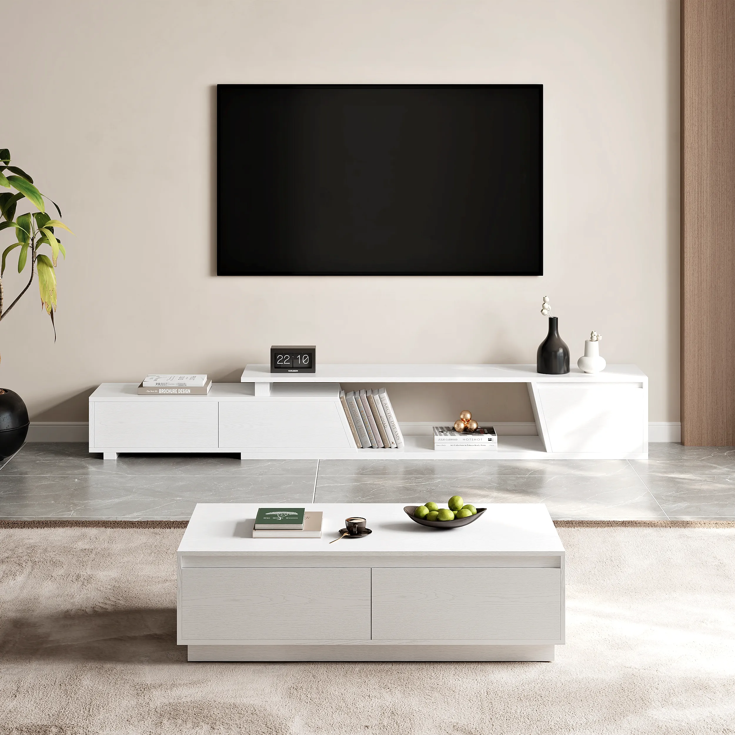 Fero Extendable TV Stand & Coffee Table Set - White product